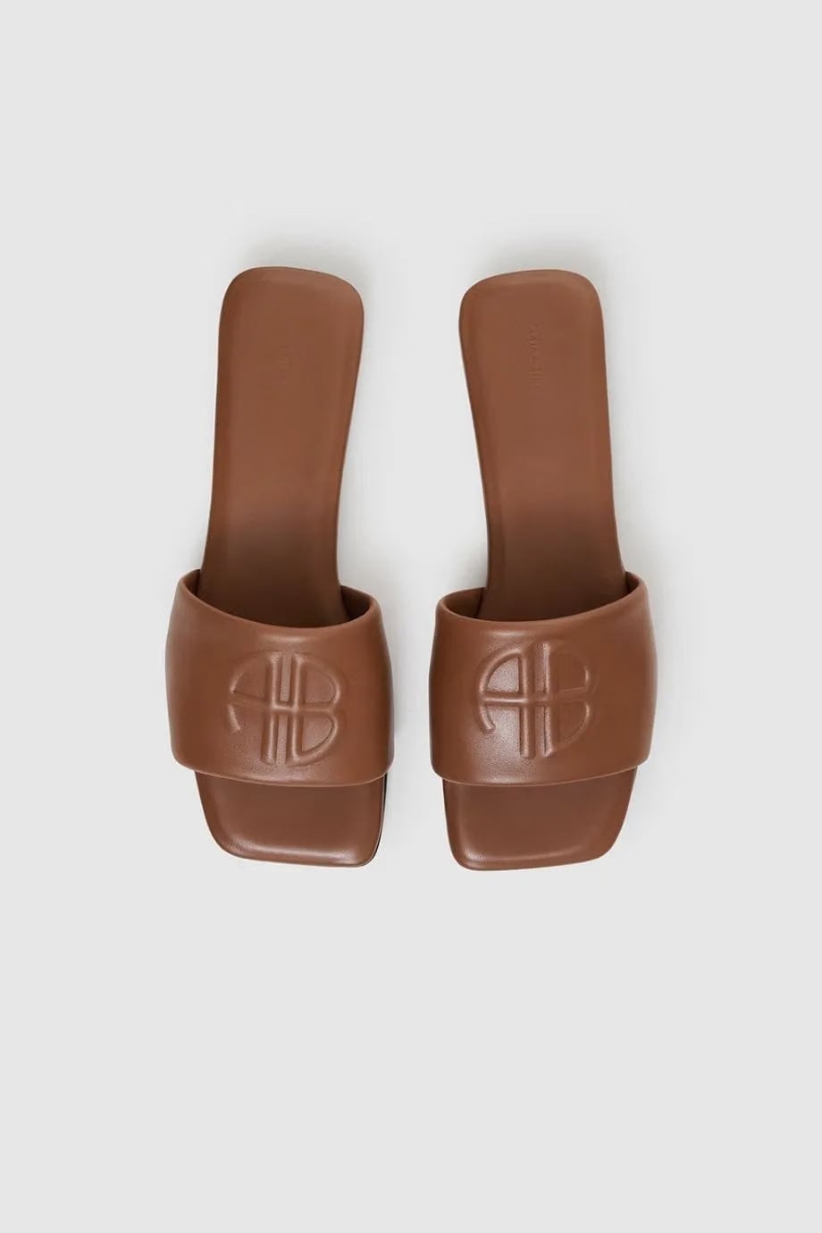 ANINE BING Ria Leather Monogram Embossed Sandals Slides in Brown