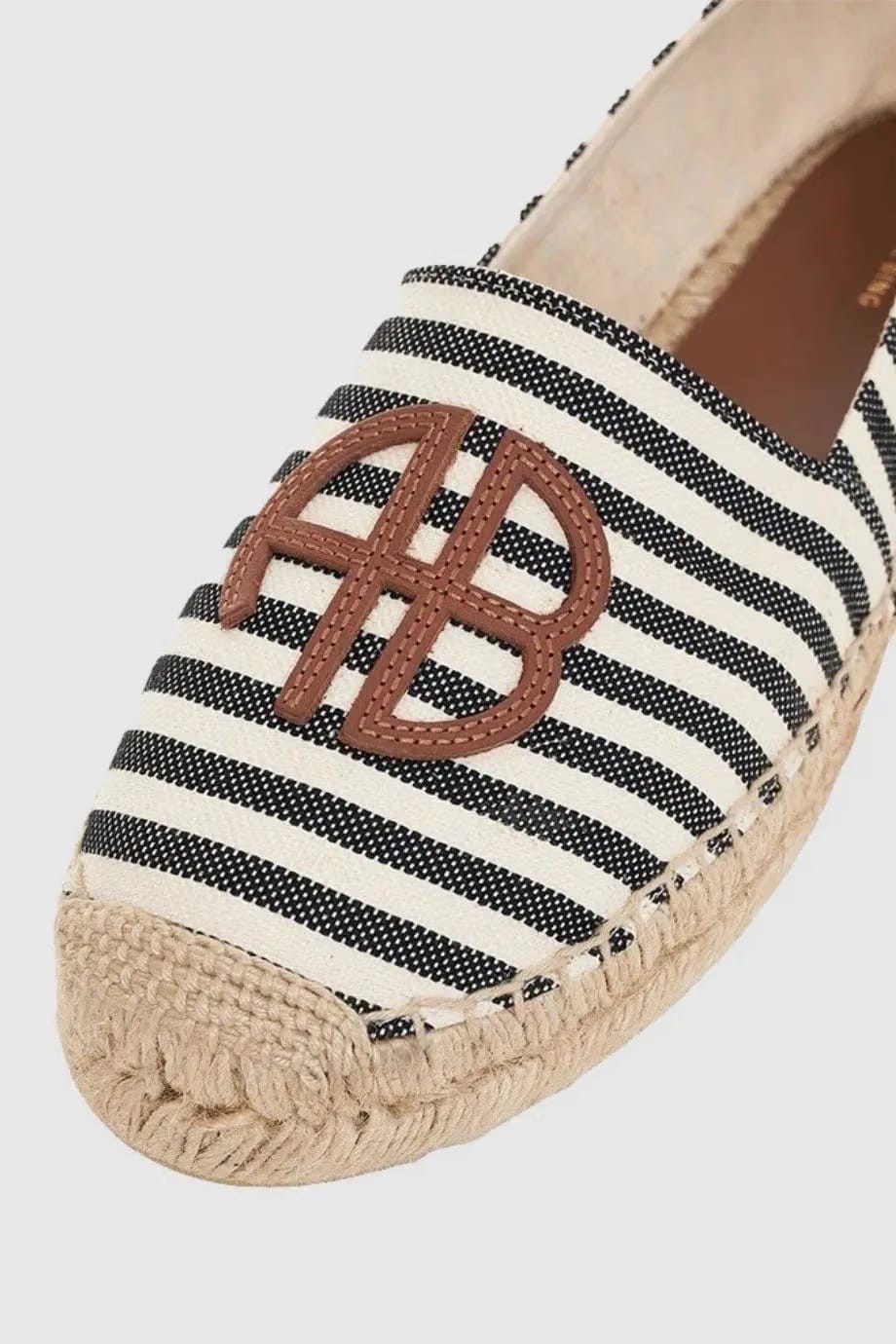 ANINE BING Paloma Stripes Leather Espadrilles in Black and White