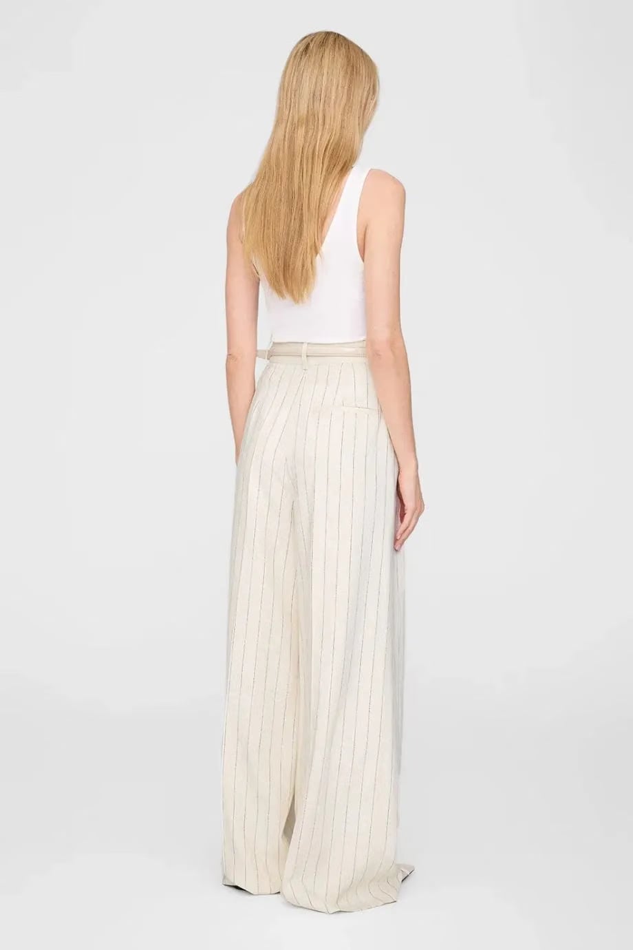 ANINE BING Lou Wide Legged Flared Trousers in Cream