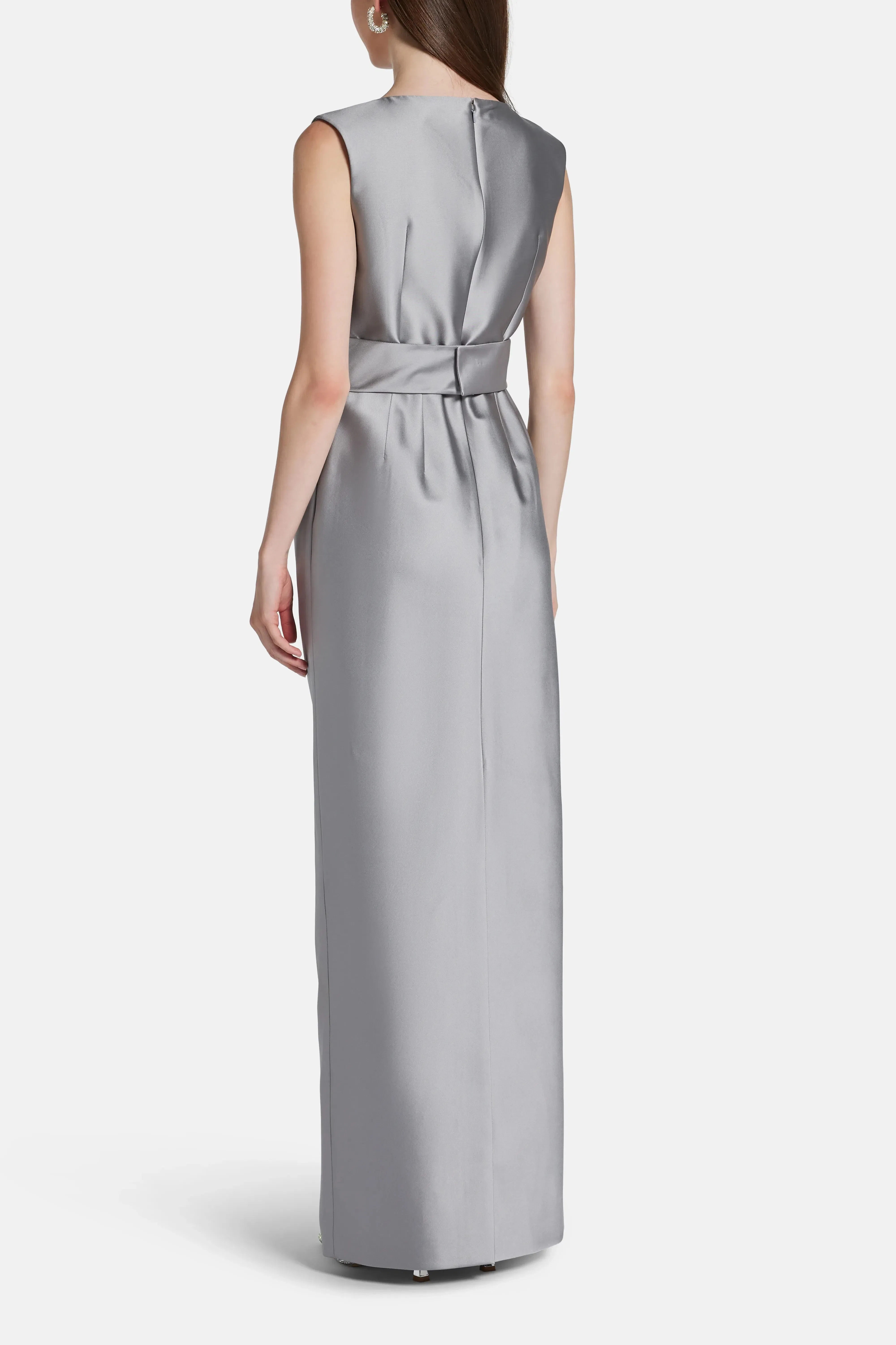 Dice Kayek Belted Sleeveless Evening Dress in Silver