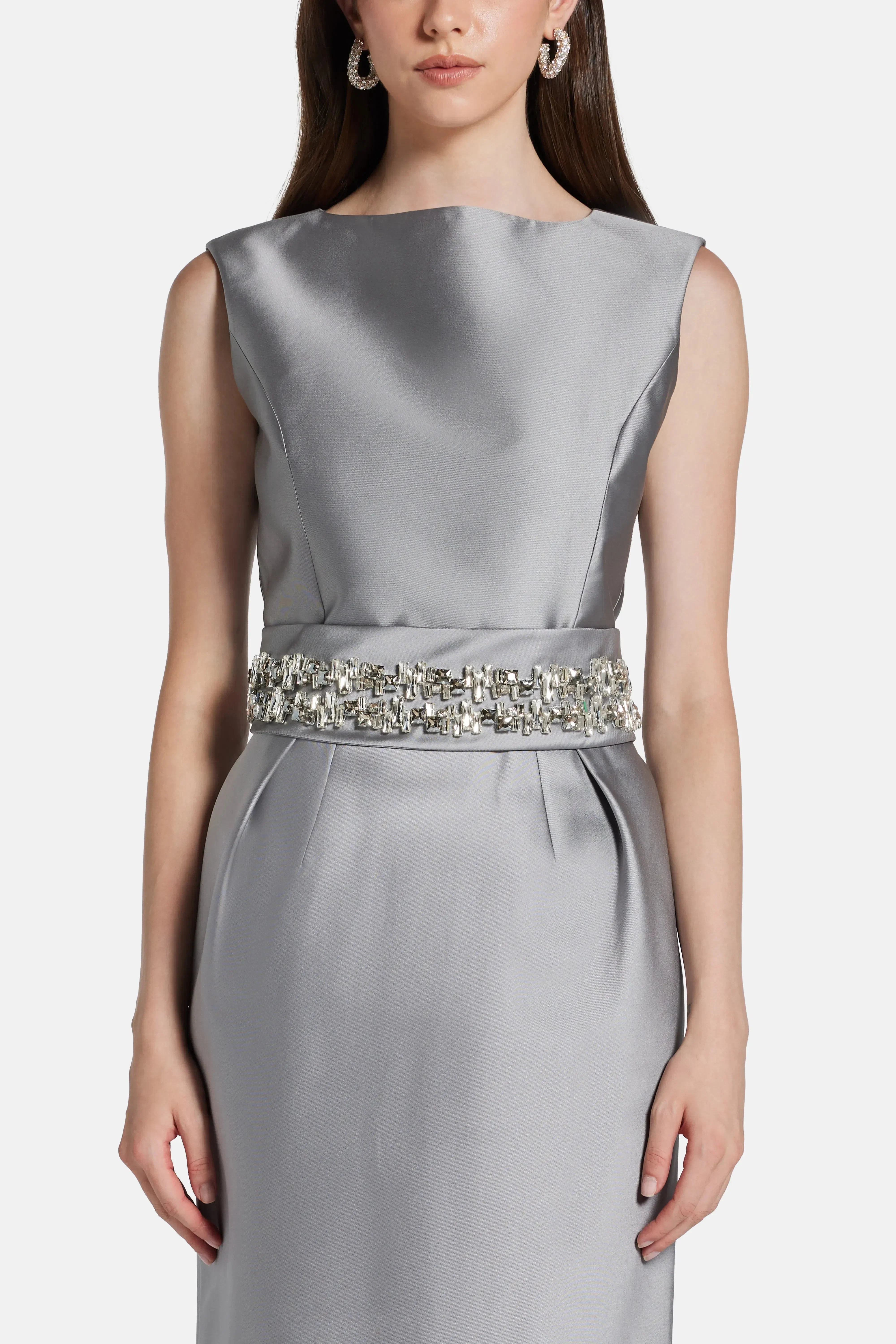 Dice Kayek Belted Sleeveless Evening Dress in Silver