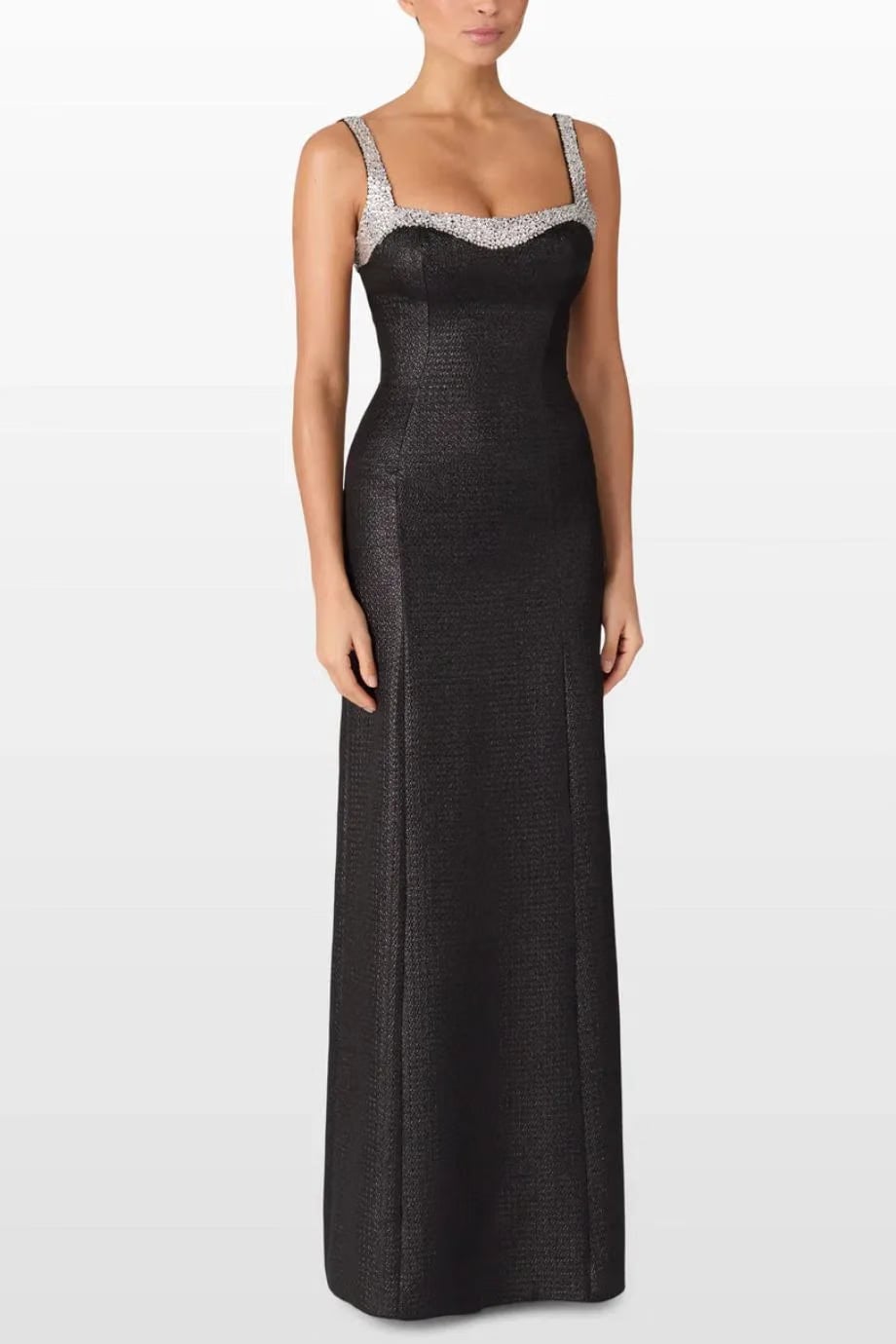 Jenny Packham Valentine Sequins Embellished Sleeveless Evening Gown in Black and Silver