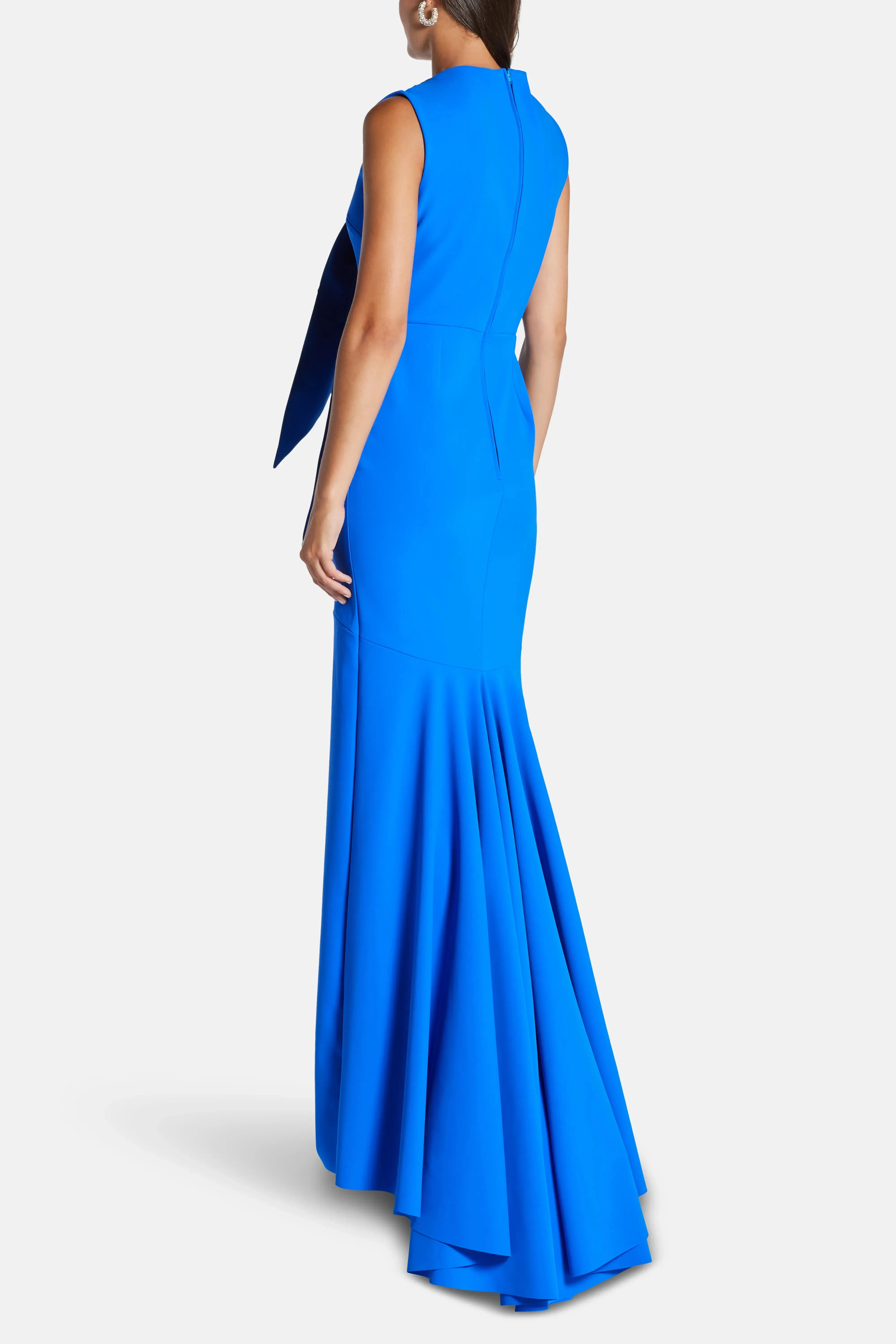 Greta Constantine Floral Applique Contrast A-Line Evening Gown in Blue
