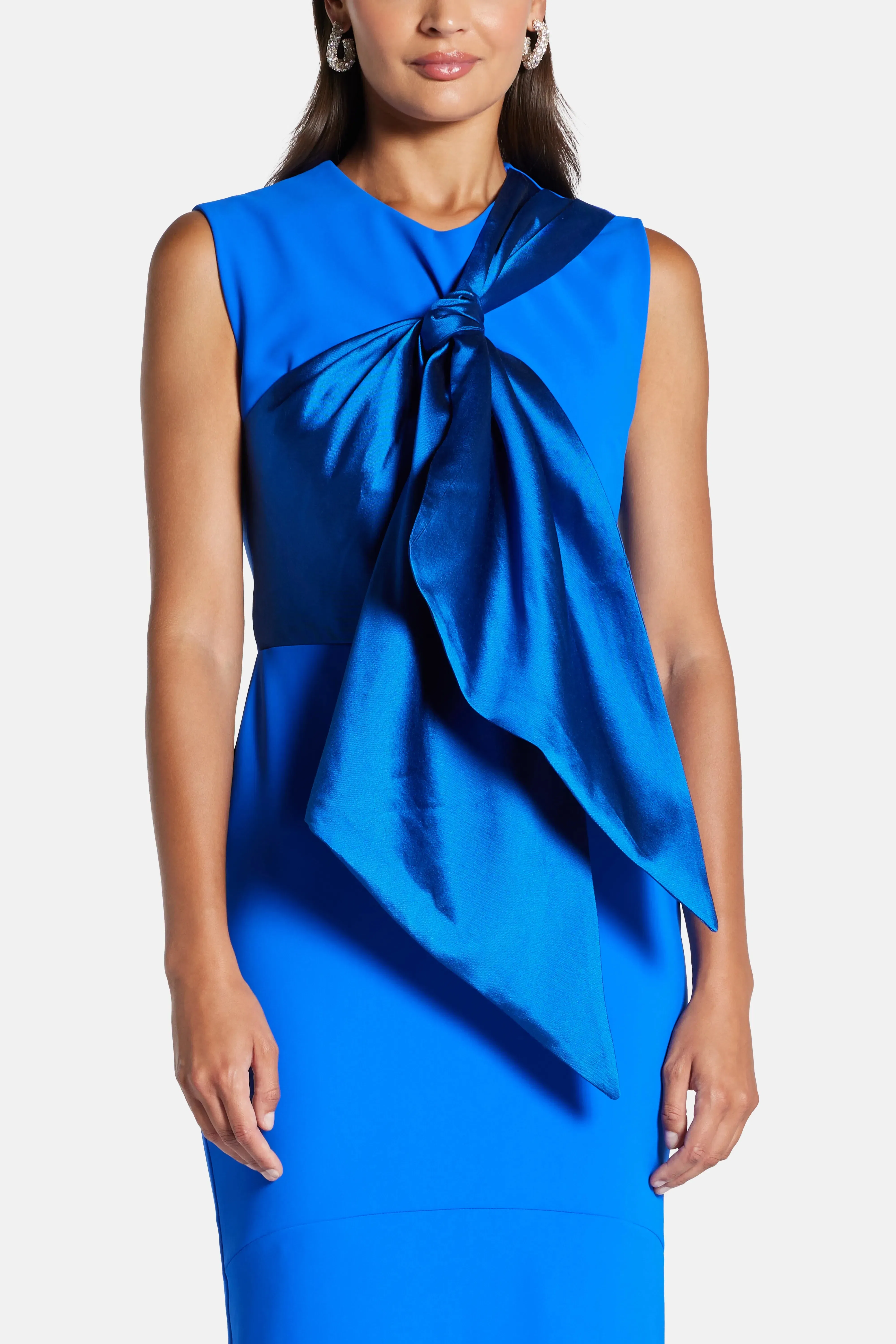 Greta Constantine Floral Applique Contrast A-Line Evening Gown in Blue