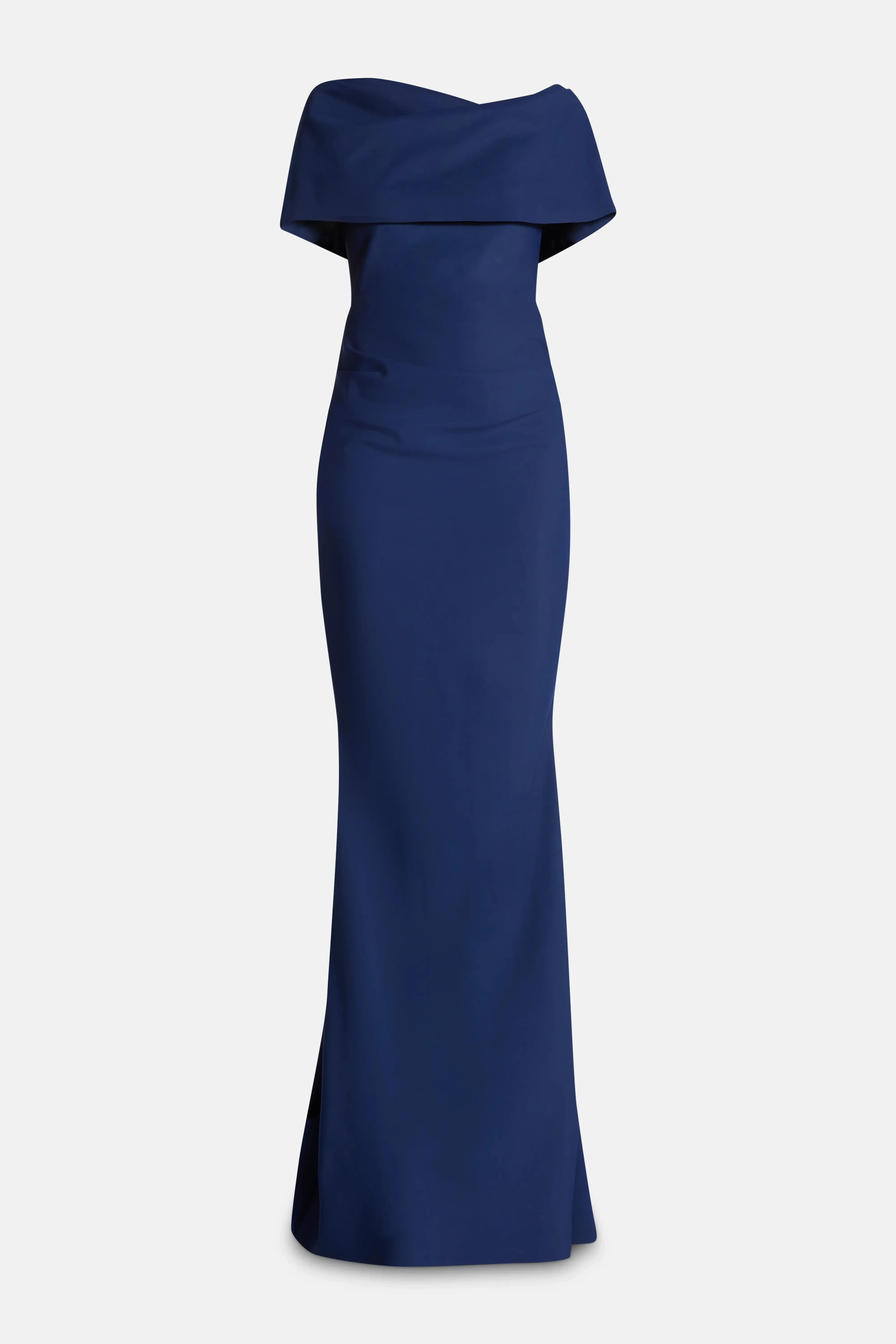 Greta Constantine Across The Shoulder Evening Gown With Train in Blue
