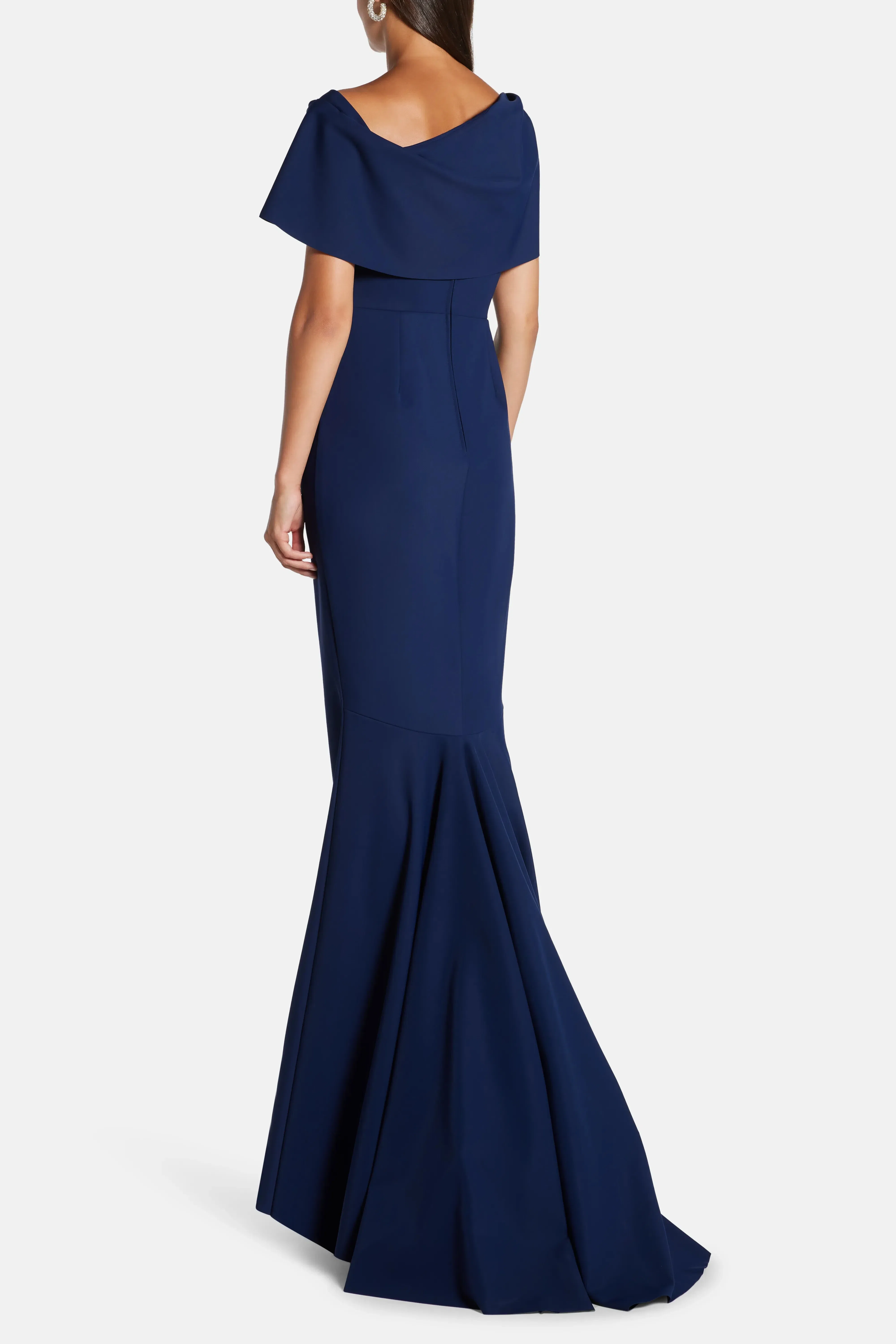 Greta Constantine Across The Shoulder Evening Gown With Train in Blue