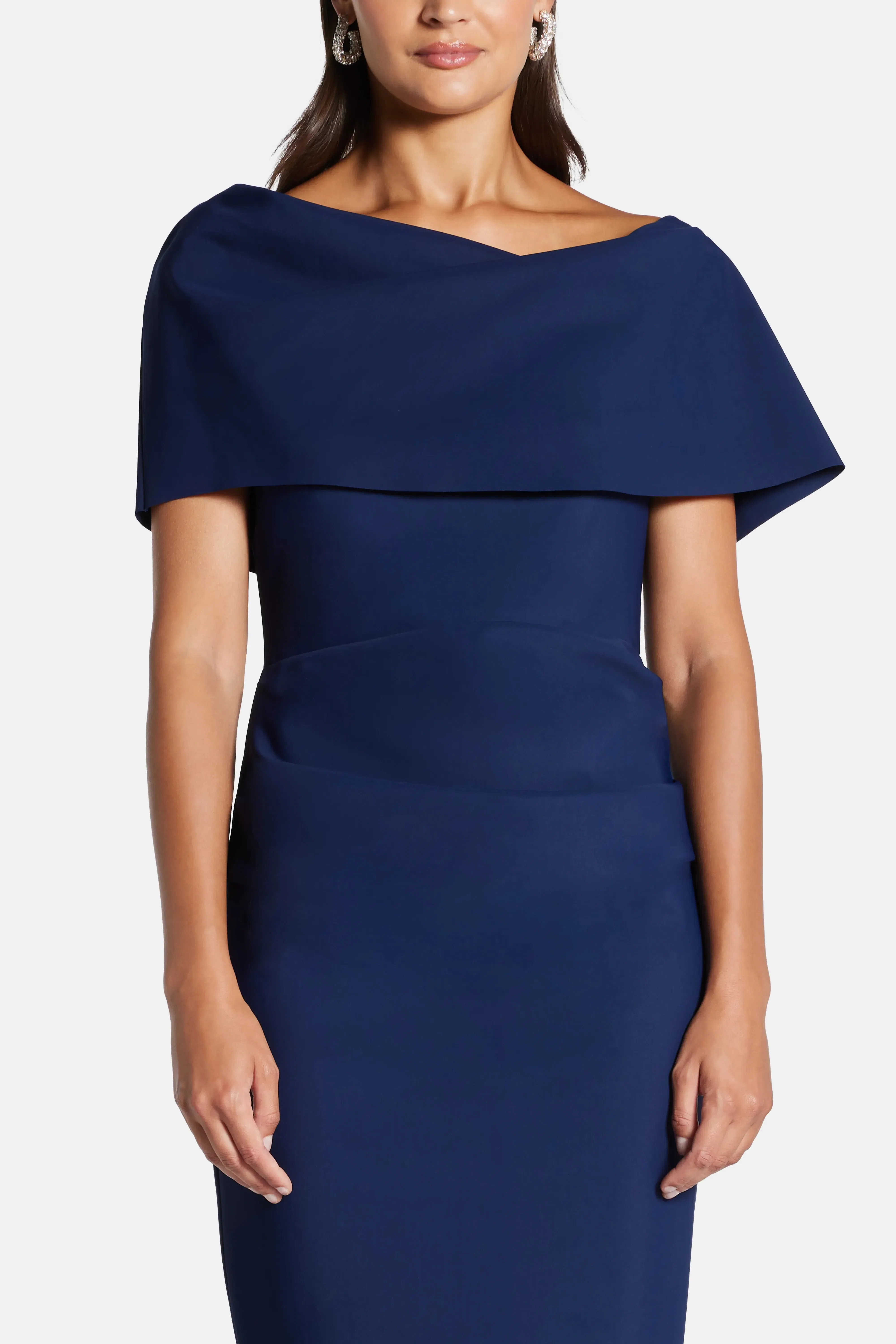 Greta Constantine Across The Shoulder Evening Gown With Train in Blue