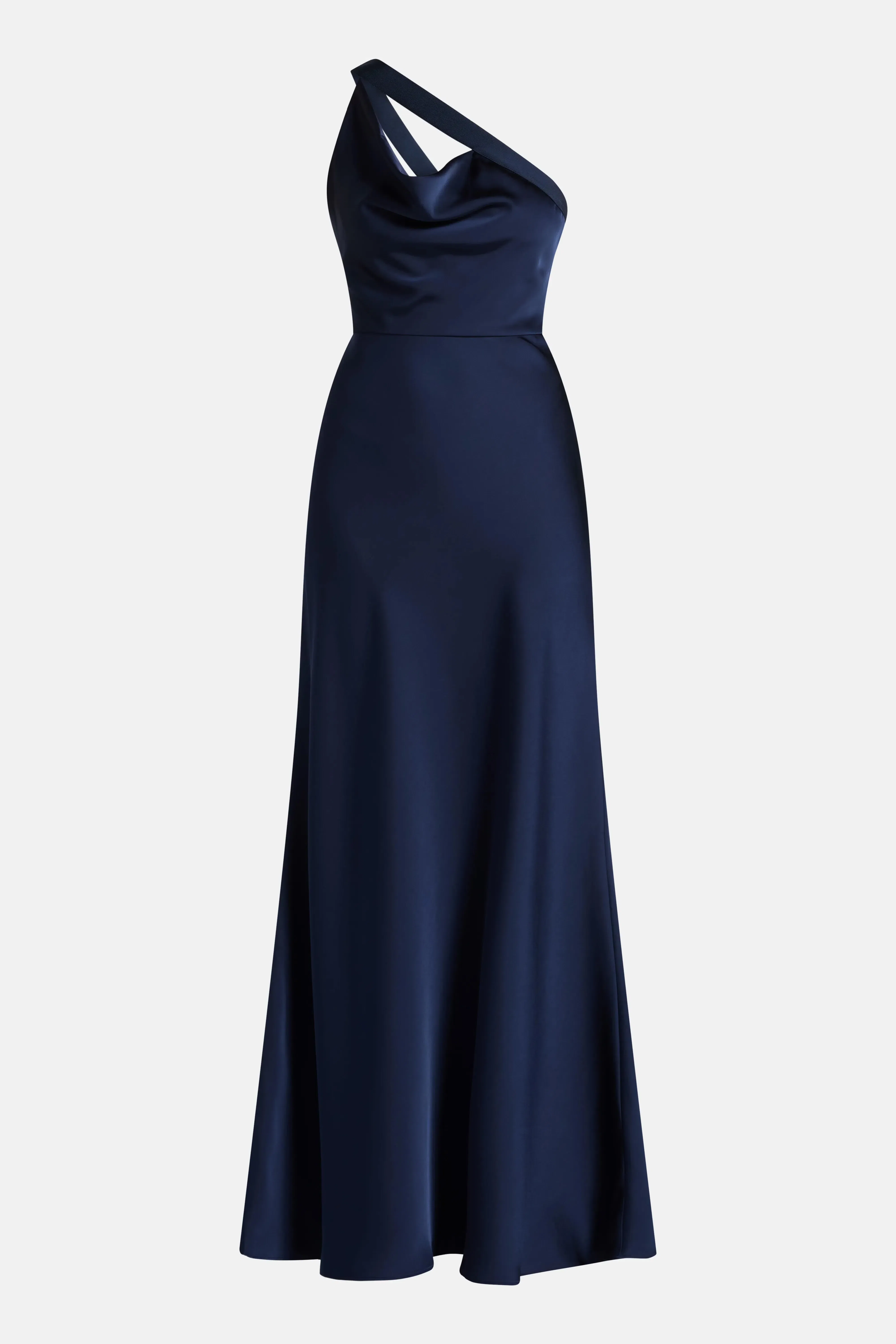 Hervé Léger Vivian One Shoulder Silk Satin Evening Gown in Blue