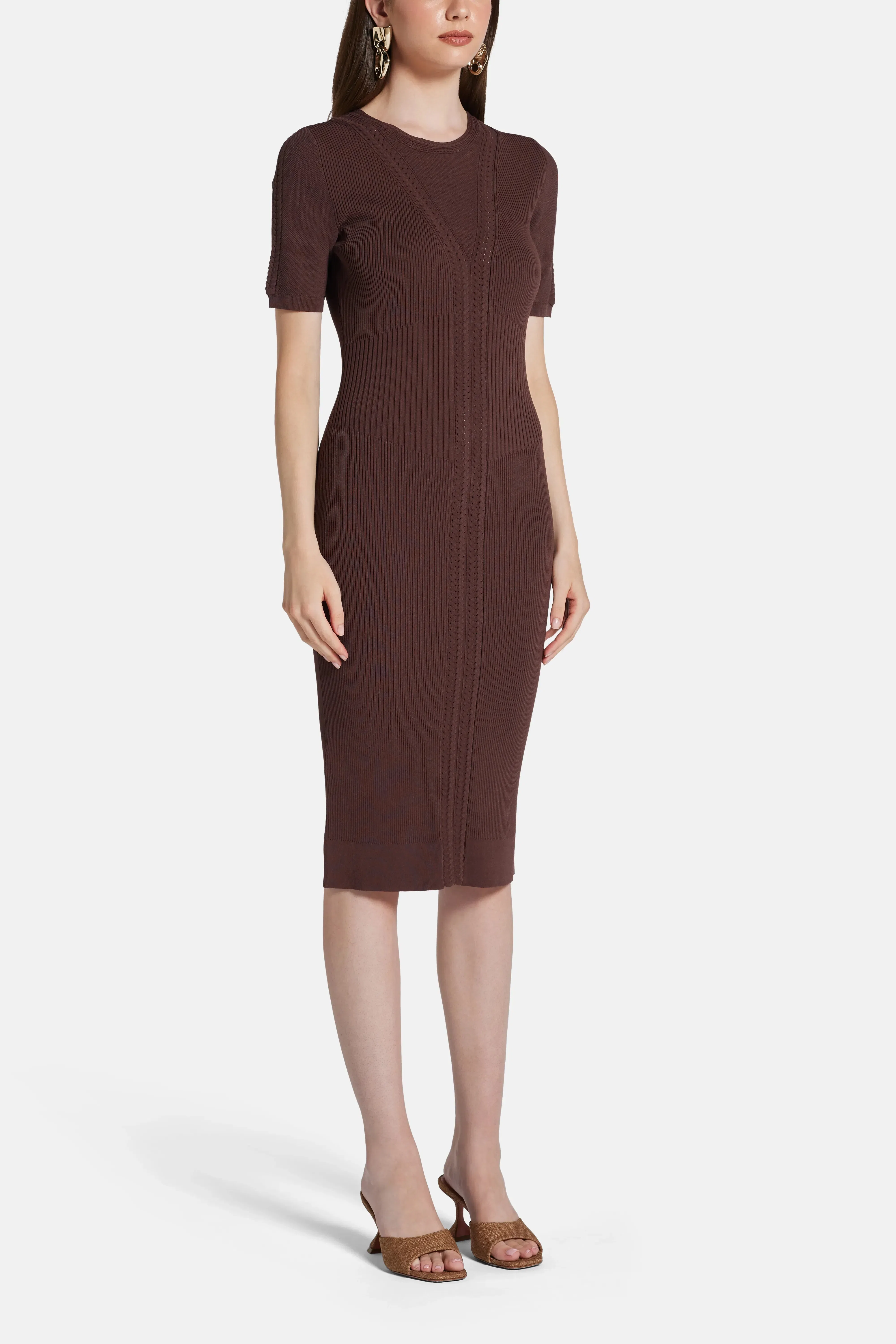 Hervé Léger Alina Bandage Knit Midi Dress in Brown