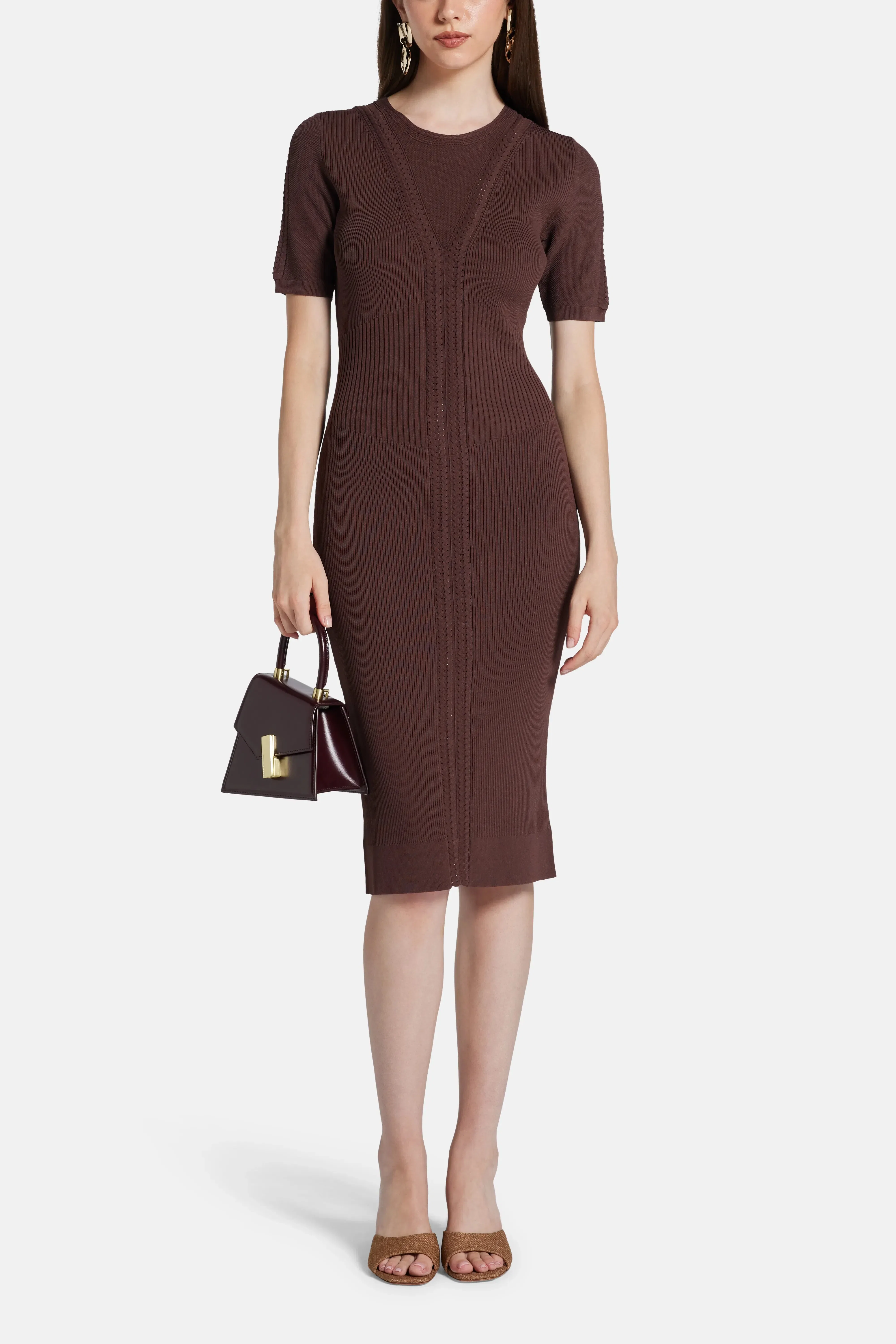 Hervé Léger Alina Bandage Knit Midi Dress in Brown