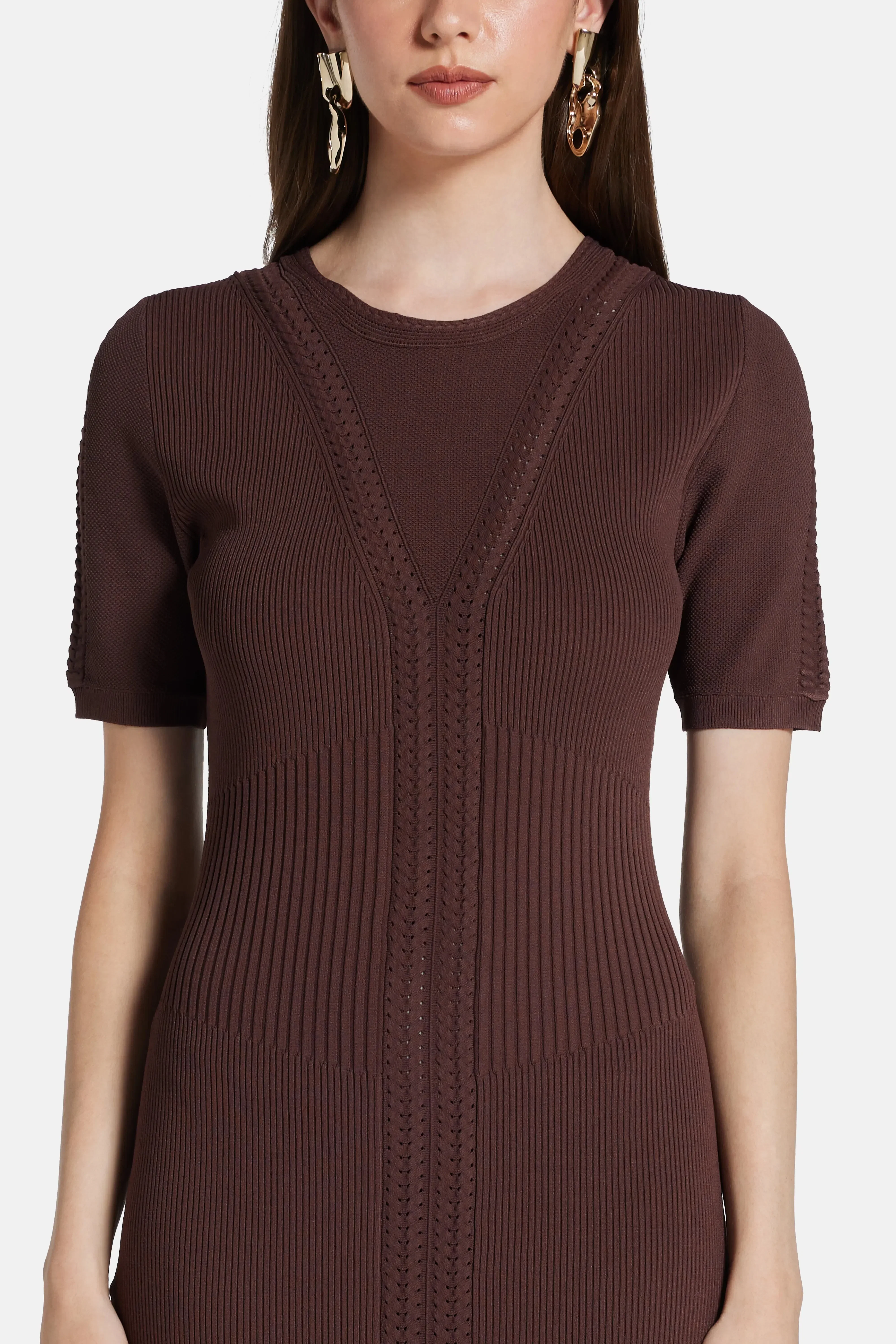 Hervé Léger Alina Bandage Knit Midi Dress in Brown