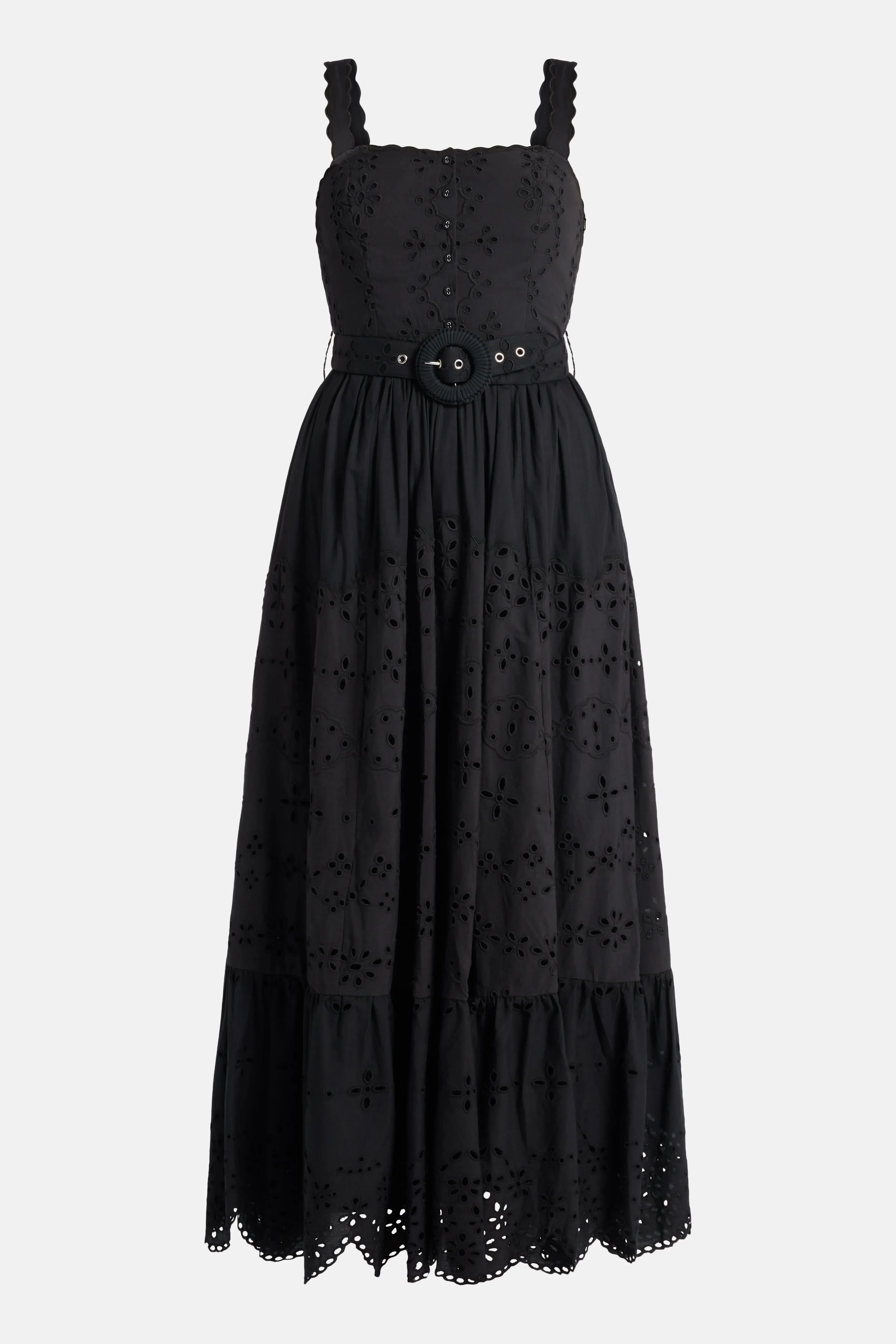 Hemant And Nandita Raga Sleeveless Belted Cotton Maxi Dress in Black