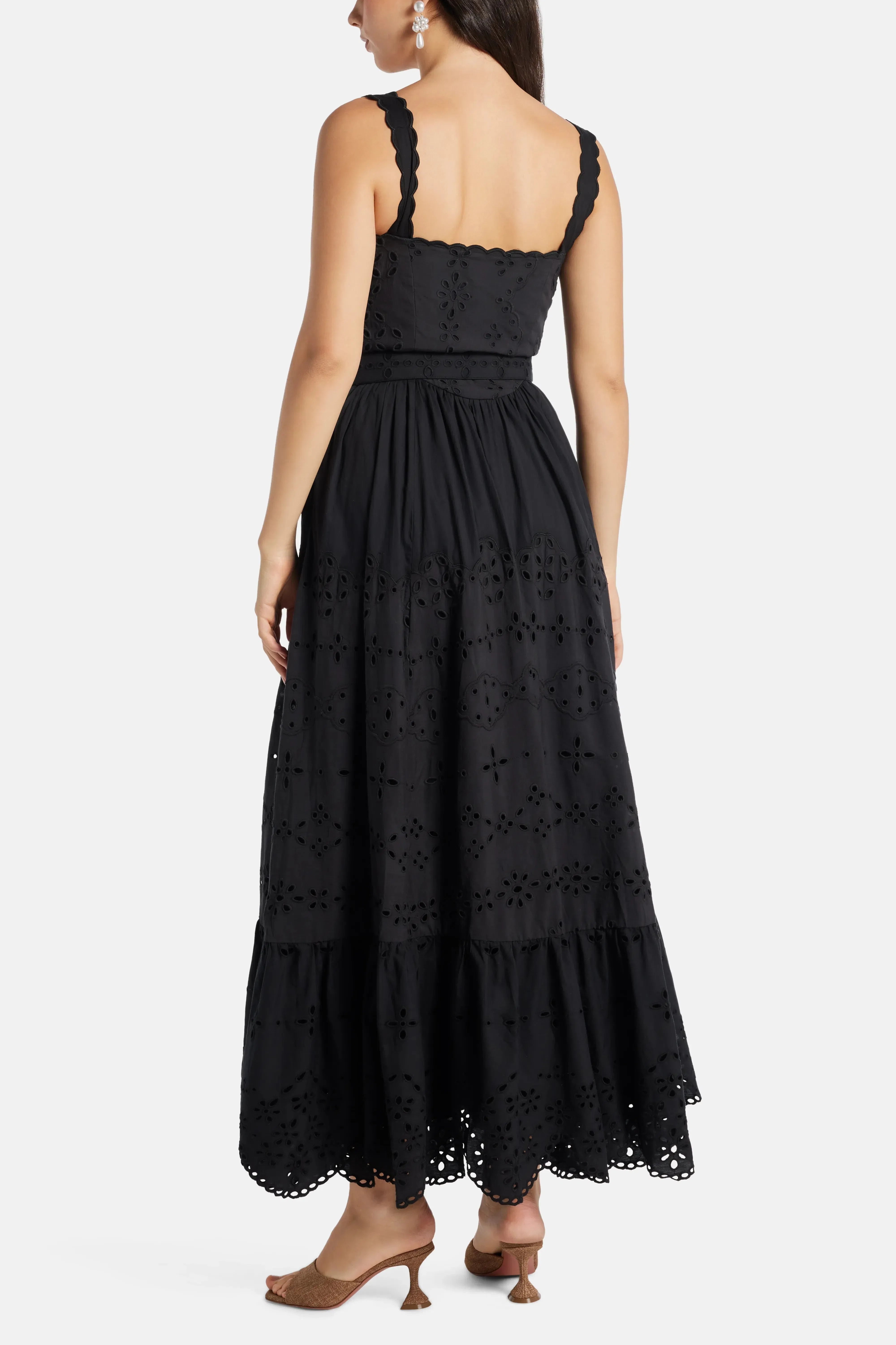 Hemant And Nandita Raga Sleeveless Belted Cotton Maxi Dress in Black