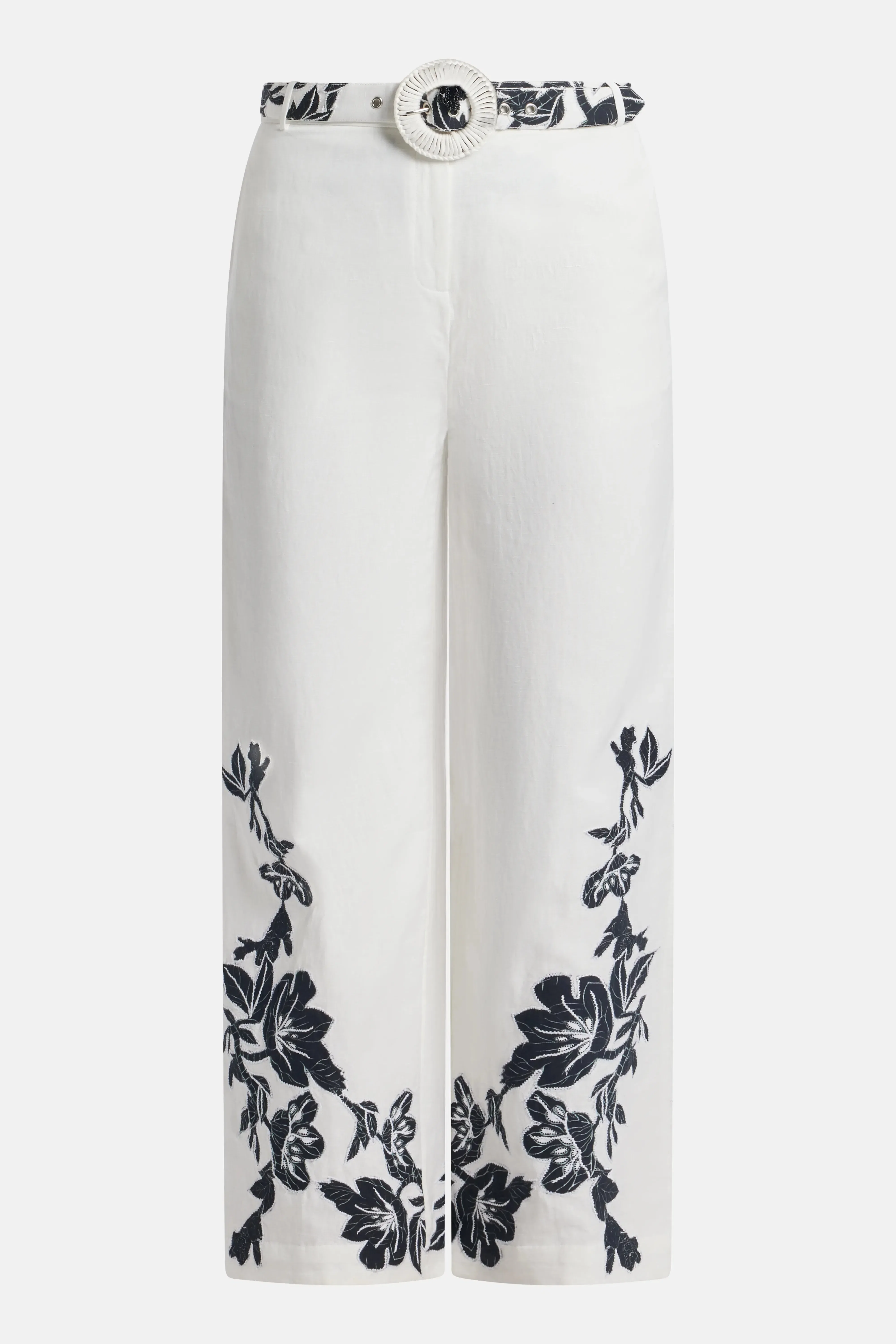 Hemant And Nandita Aahi Floral Linen Wide Legged Belted Pants in White