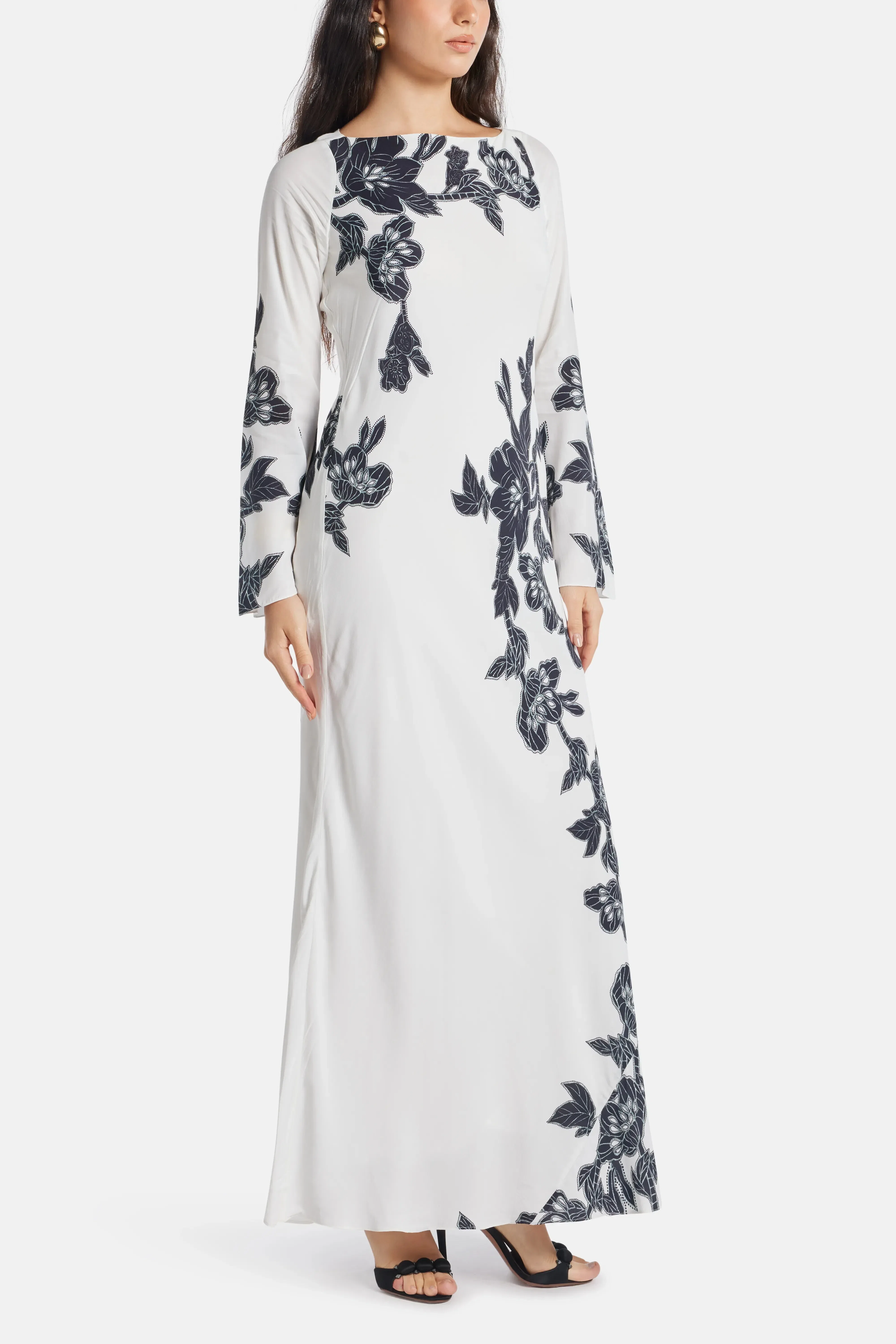 Hemant And Nandita Aahi Floral Linen Maxi Dress in White