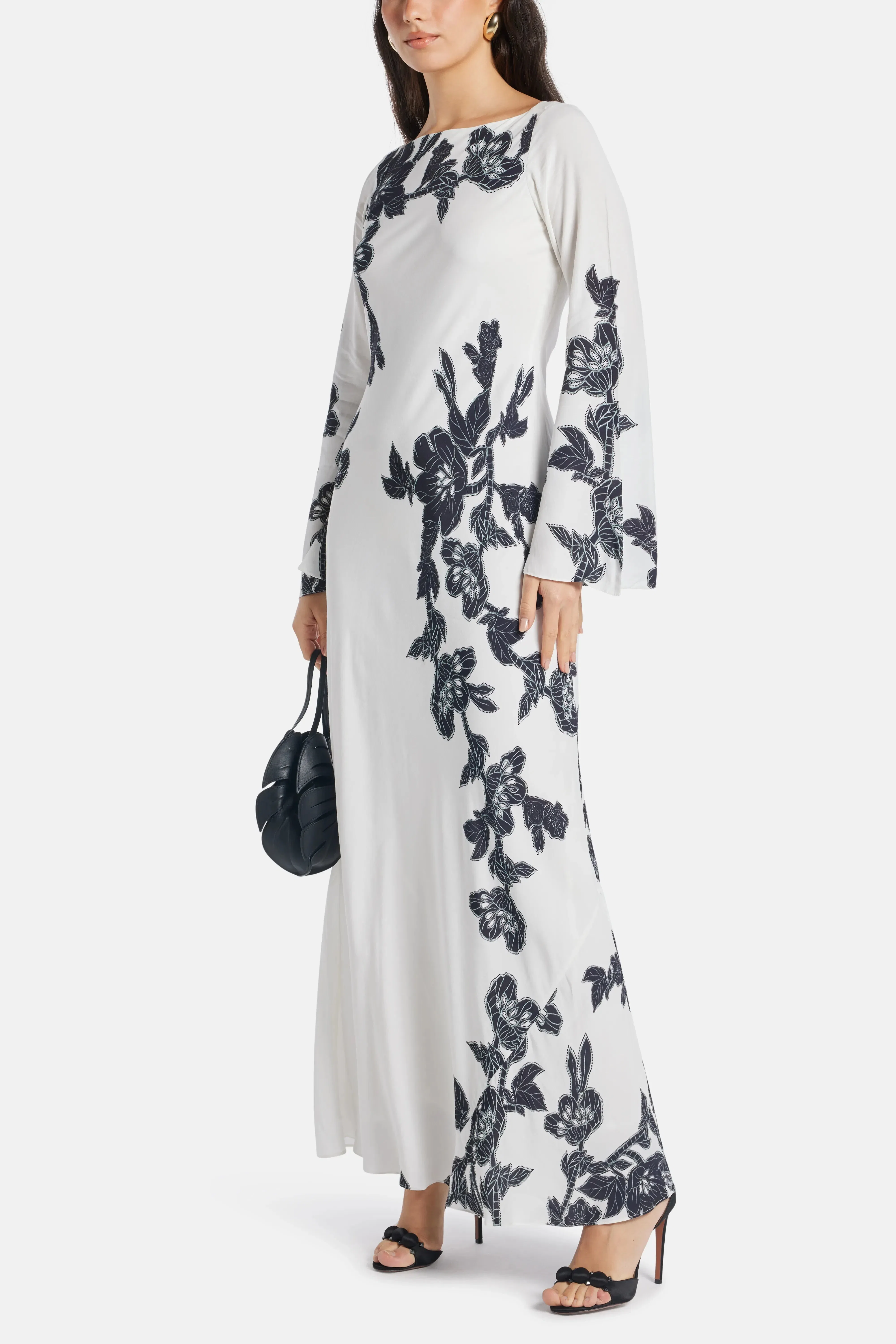 Hemant And Nandita Aahi Floral Linen Maxi Dress in White