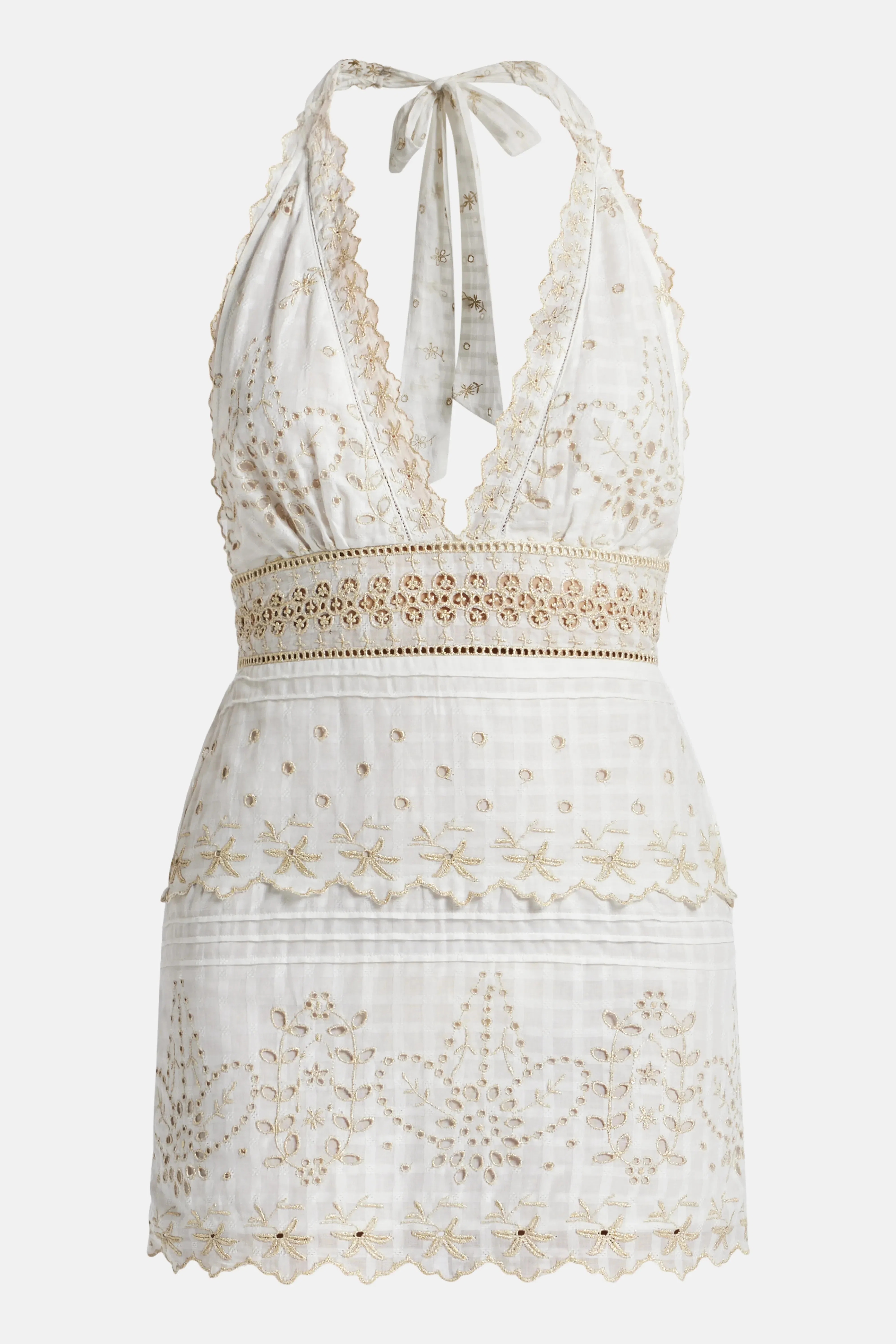 LoveShackFancy Aventine Embroidered Sleeveless Cotton Mini Dress in White