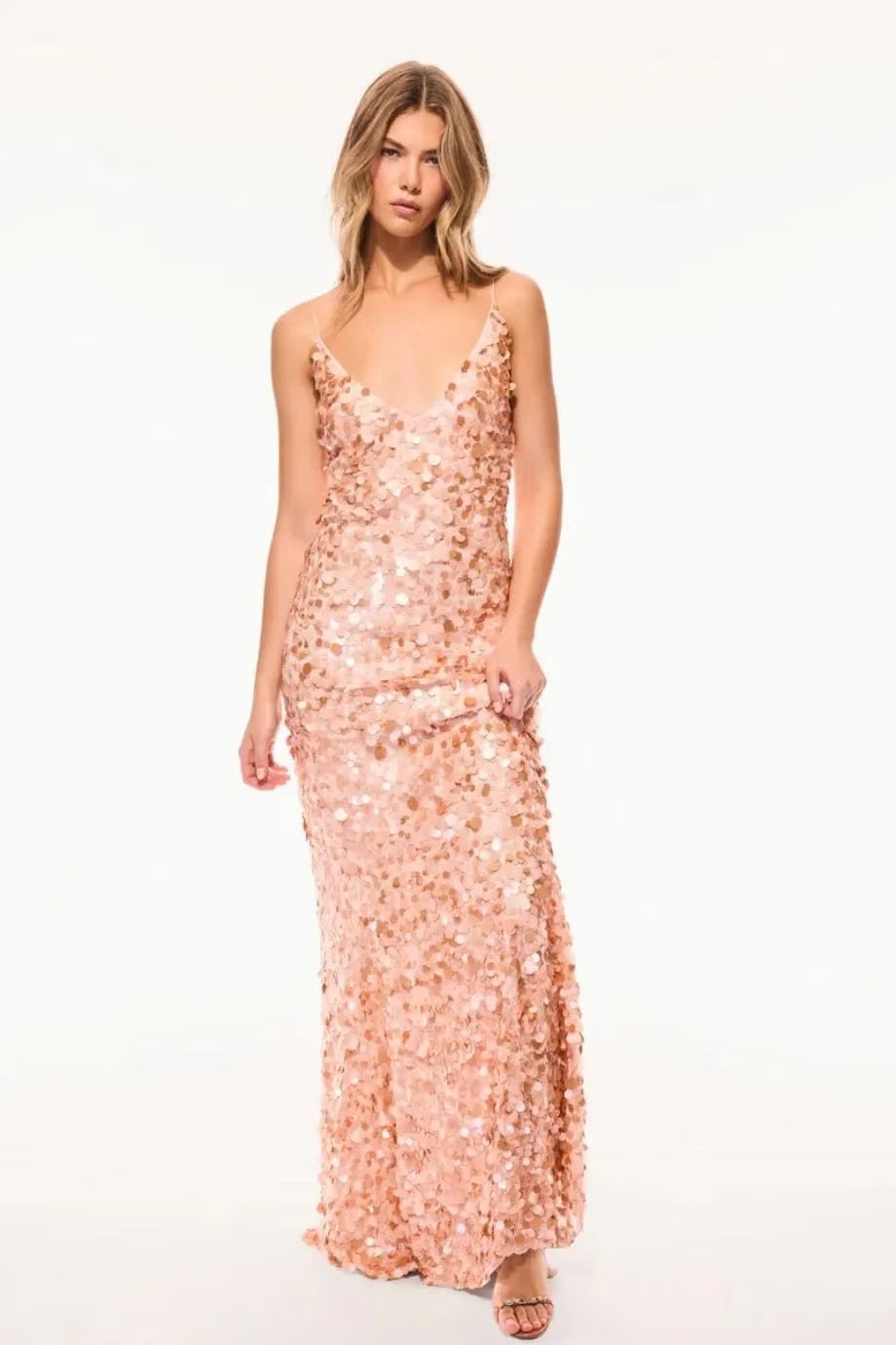 LoveShackFancy Emmalisa Sleeveless Sequins Evening Dress in Pink