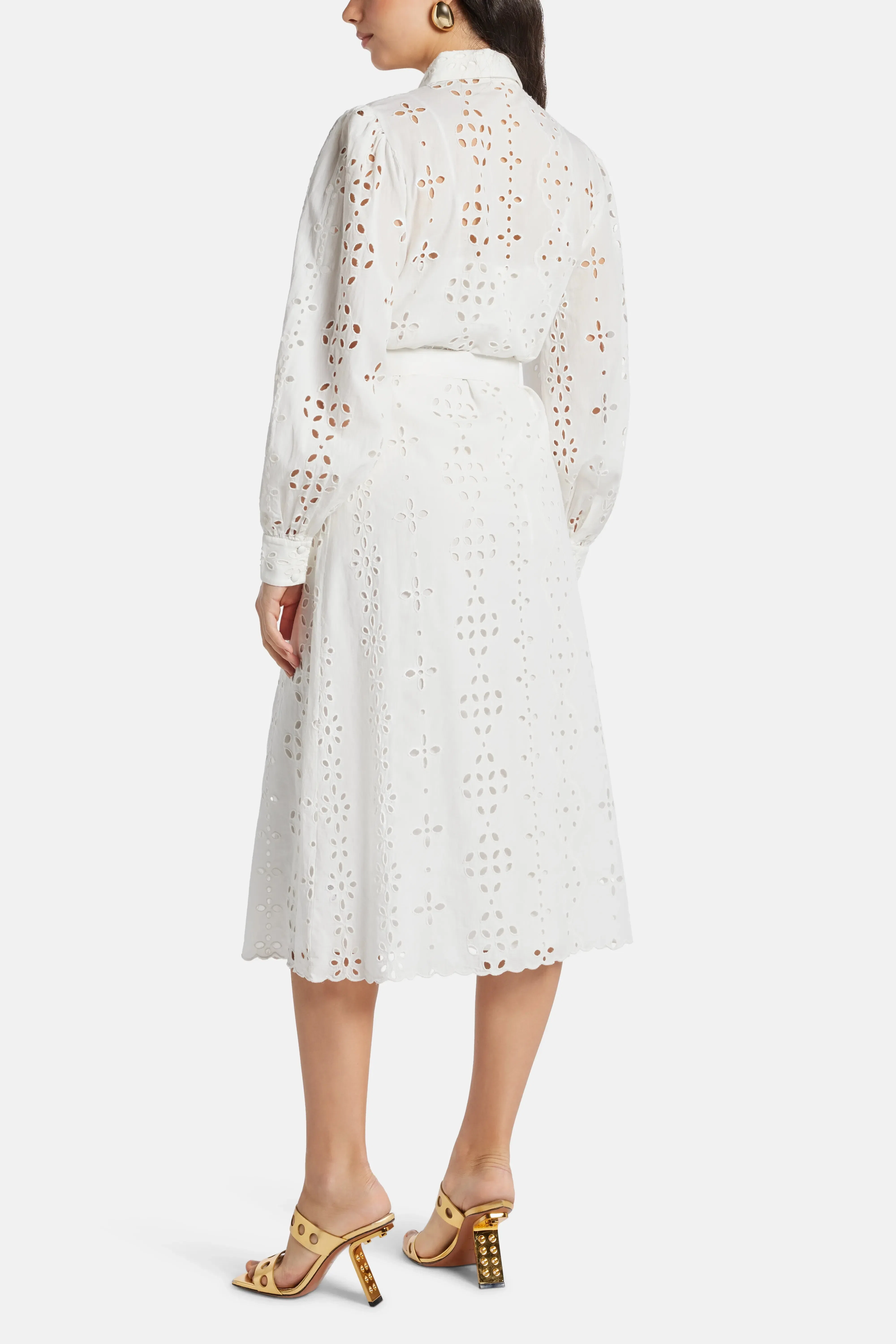 Hemant And Nandita Adya Long Sleeves Belted Cotton Shirt Maxi Dress in White