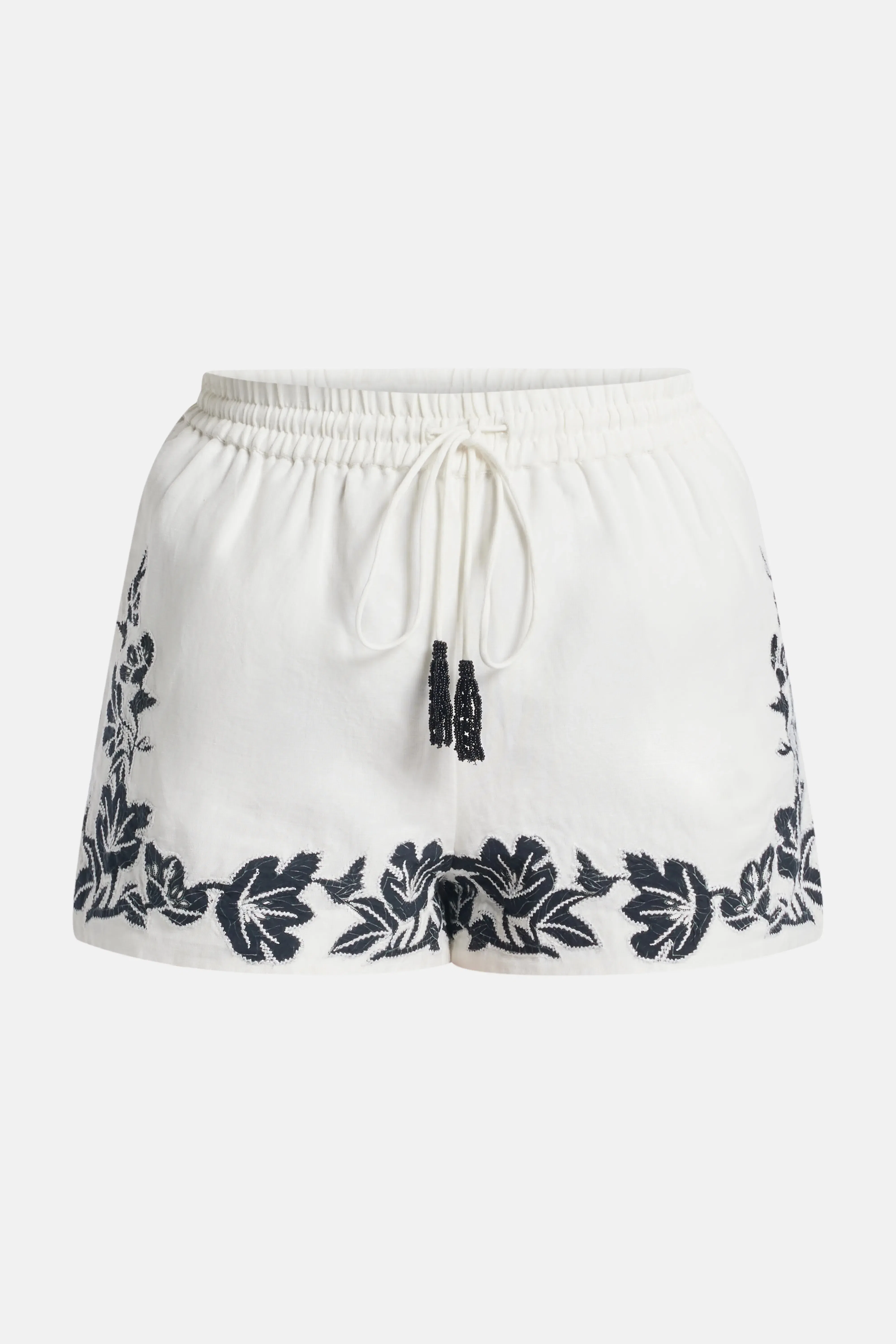 Hemant And Nandita Aahi Floral Linen Drawstring Shorts in White