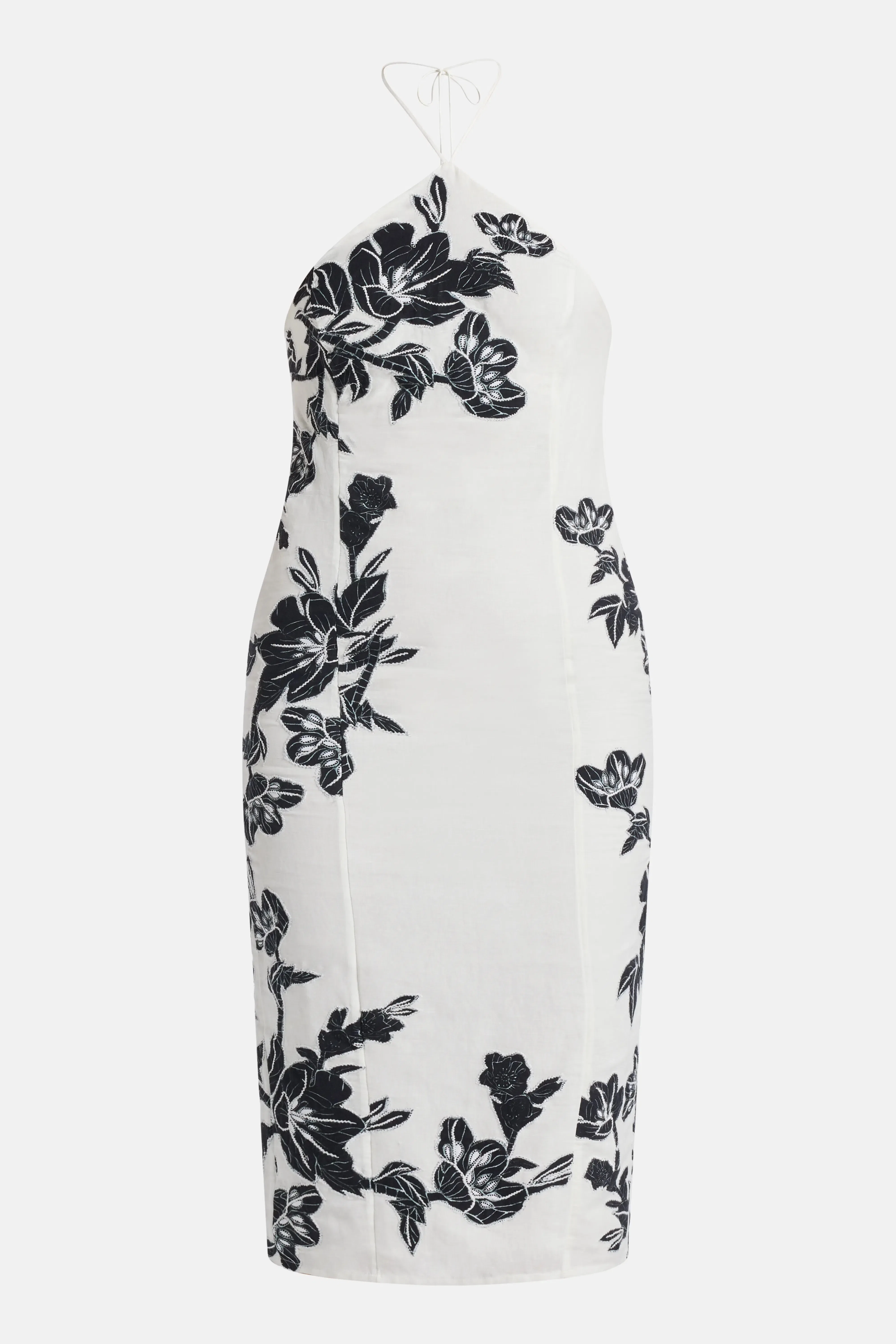 Hemant And Nandita Aahi Floral Halter Neck Linen Midi Dress in White