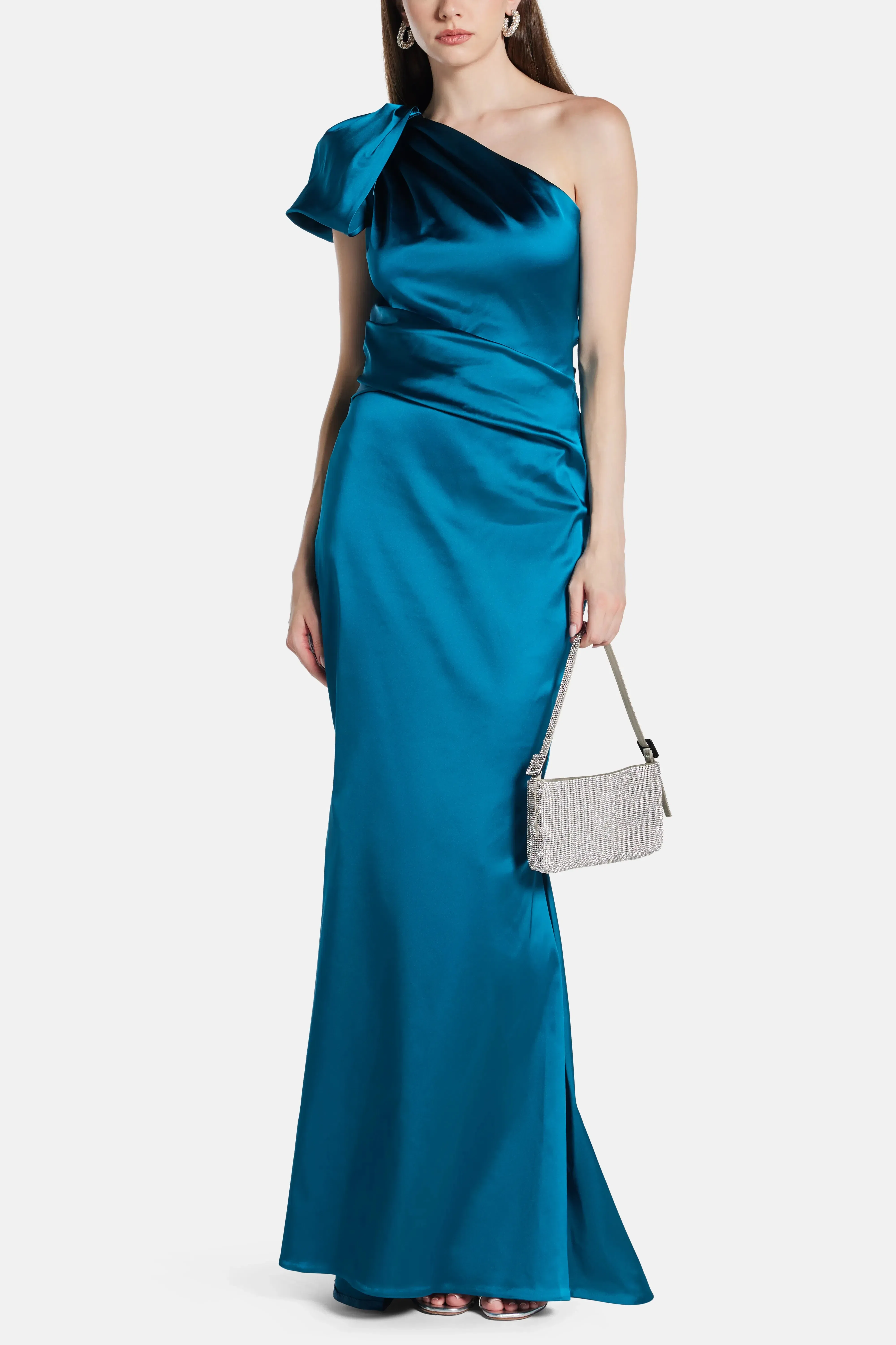 Talbot Runhof Stretch Satin Duchesse One Shoulder Evening Dress in Blue