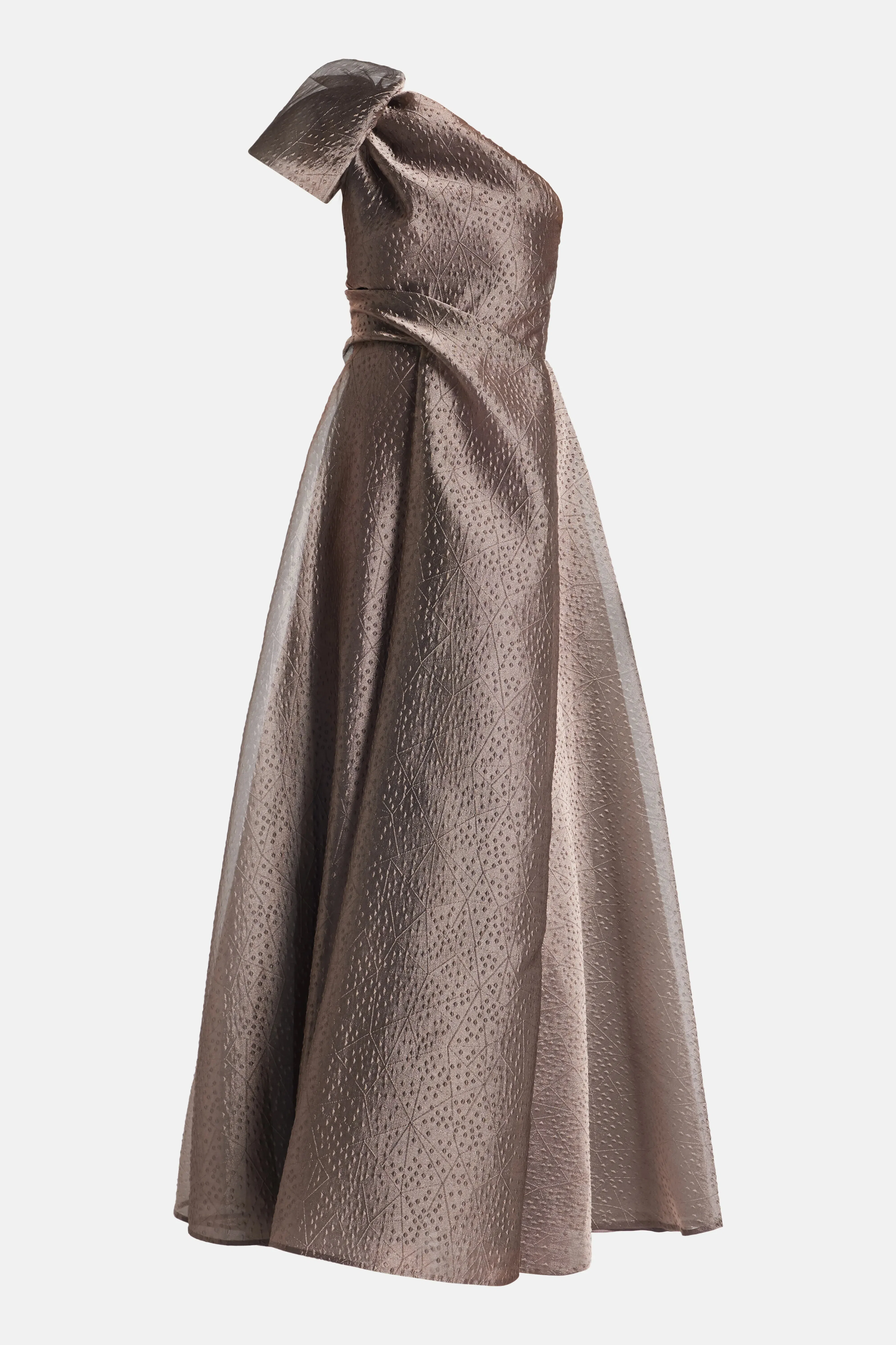 Talbot Runhof Rivet Organza One Shoulder Evening Dress in Brown