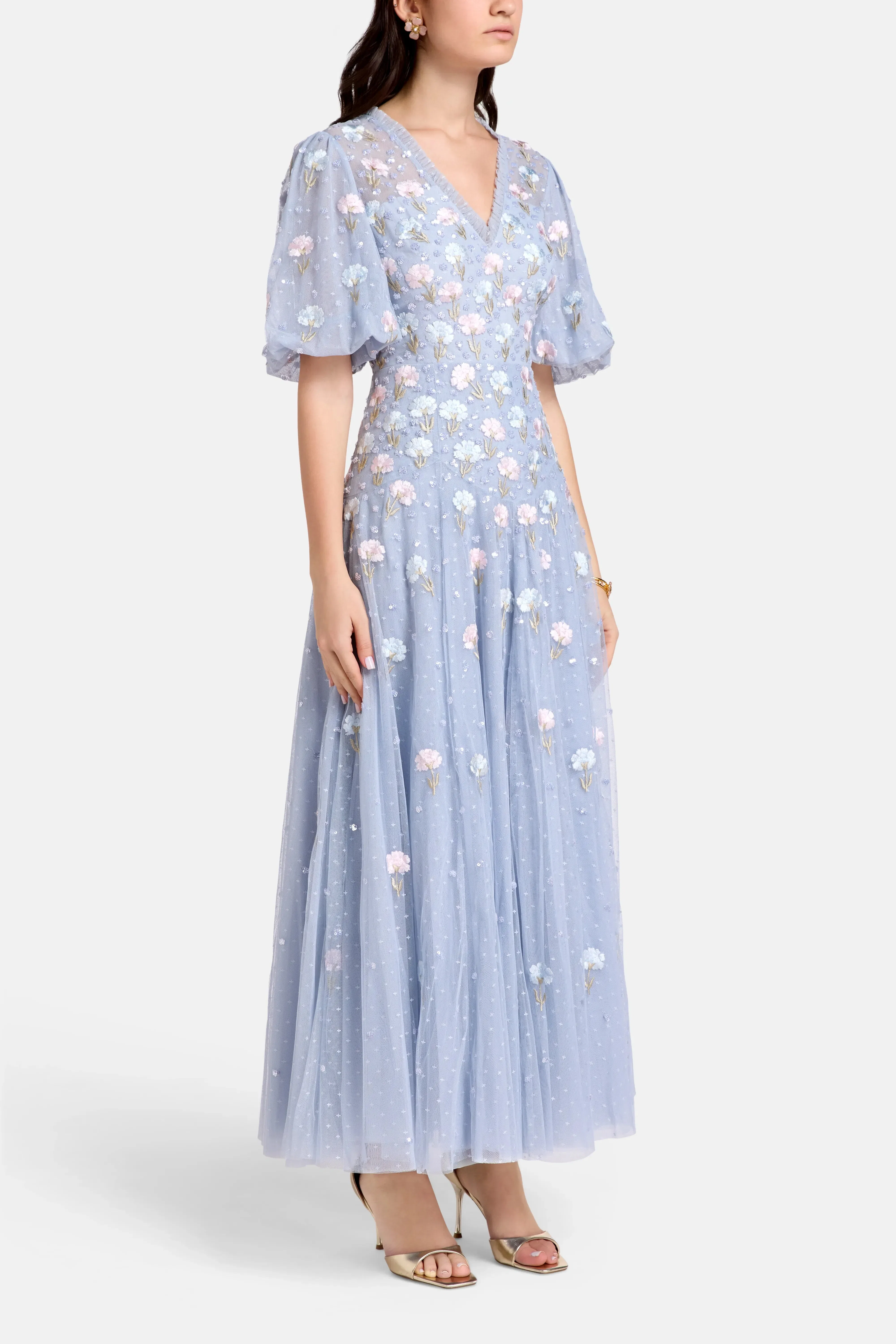 Needle & Thread Dandelion Ditsy Floral Evening Dress in Blue