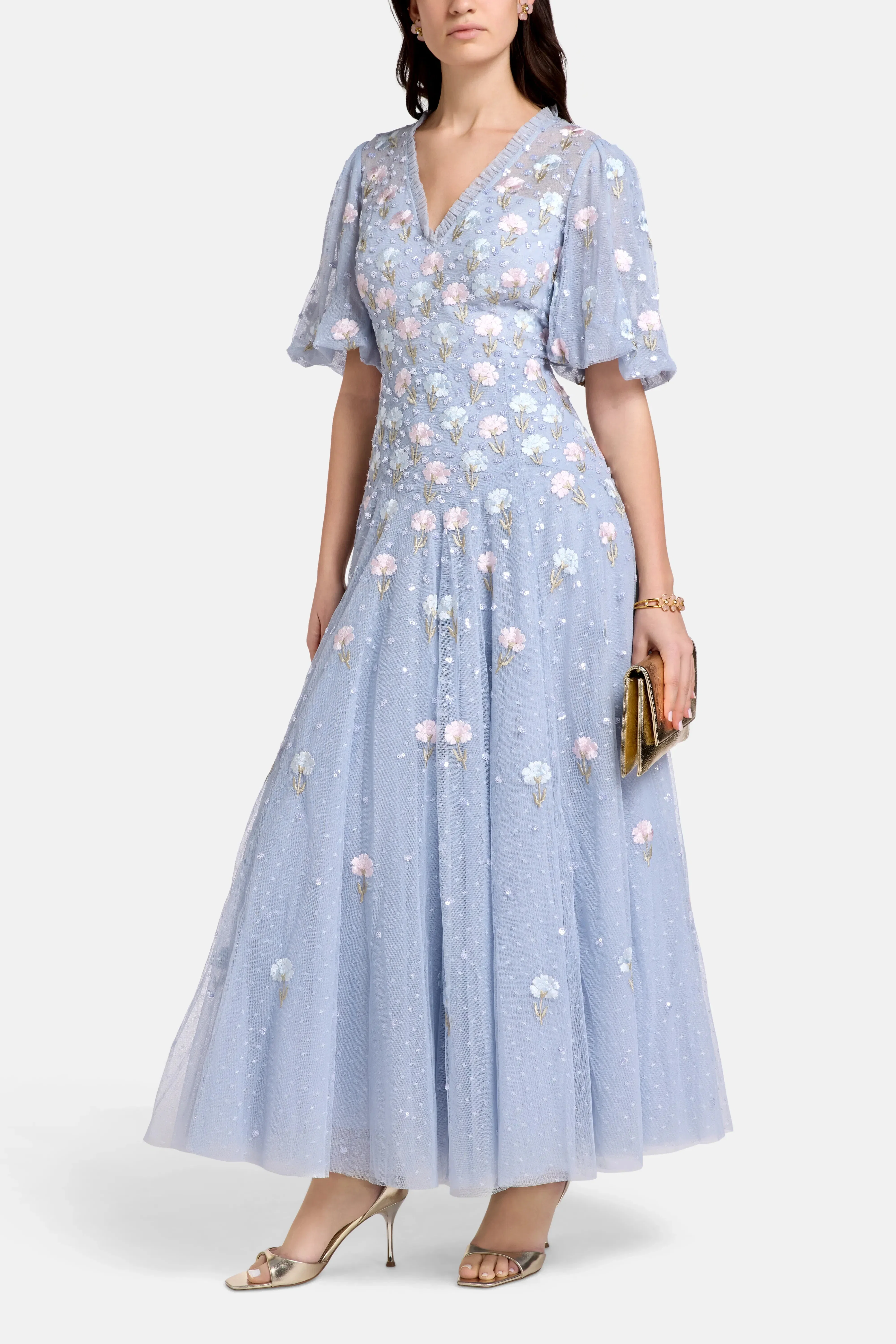 Needle & Thread Dandelion Ditsy Floral Evening Dress in Blue