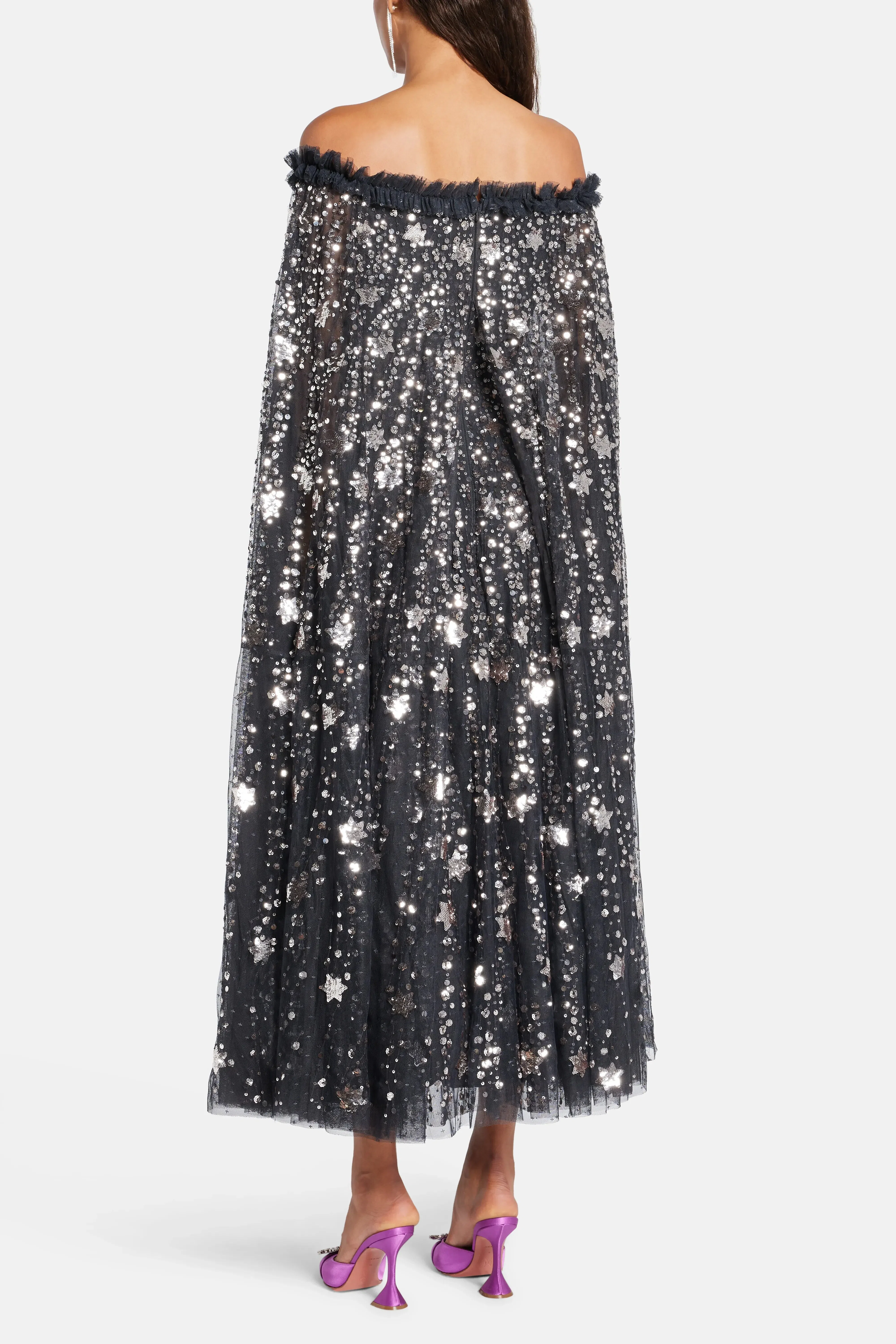 Needle & Thread Shooting Stars Sequin Cape Evening Dress