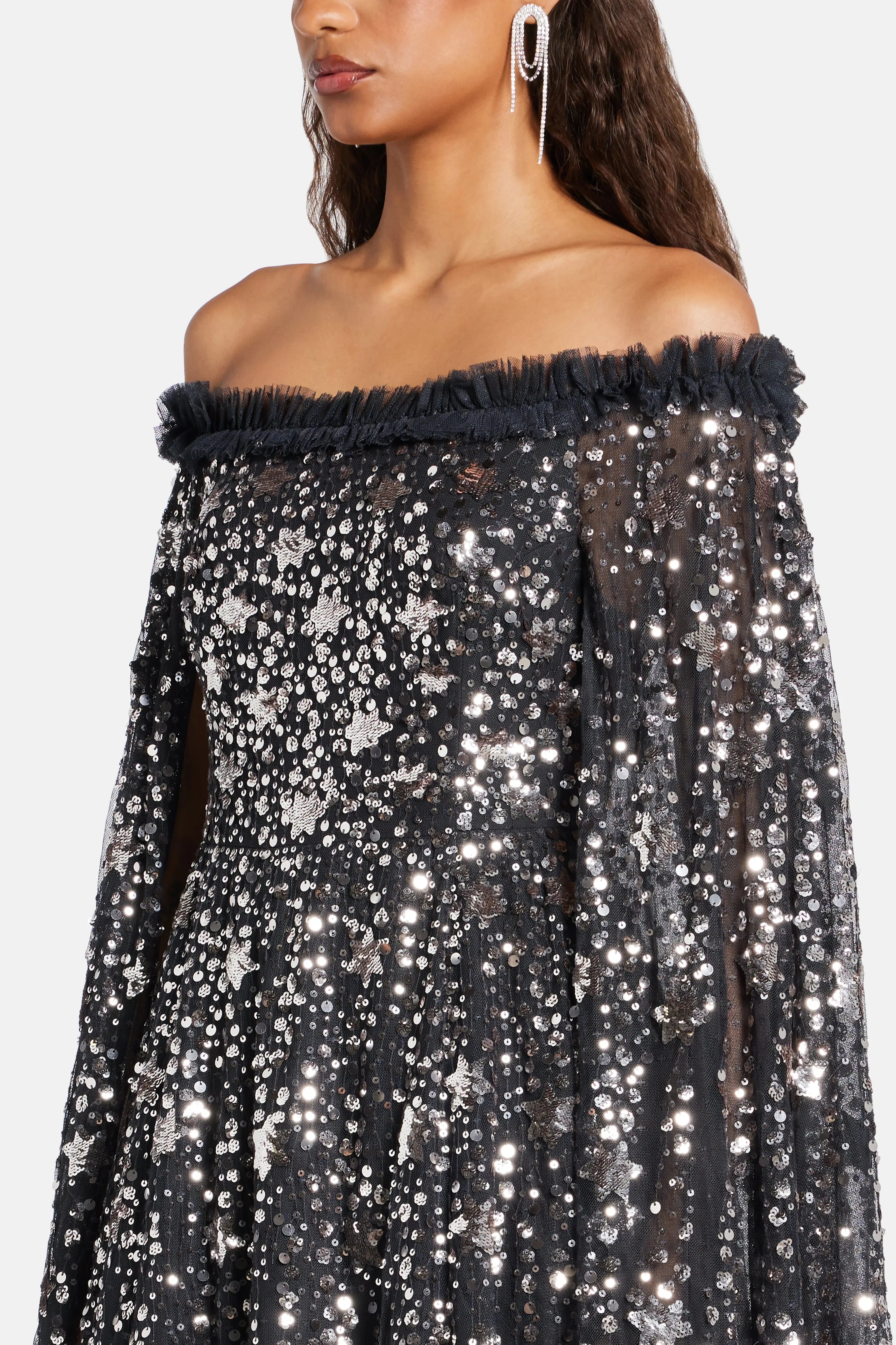 Needle & Thread Shooting Stars Sequin Cape Evening Dress