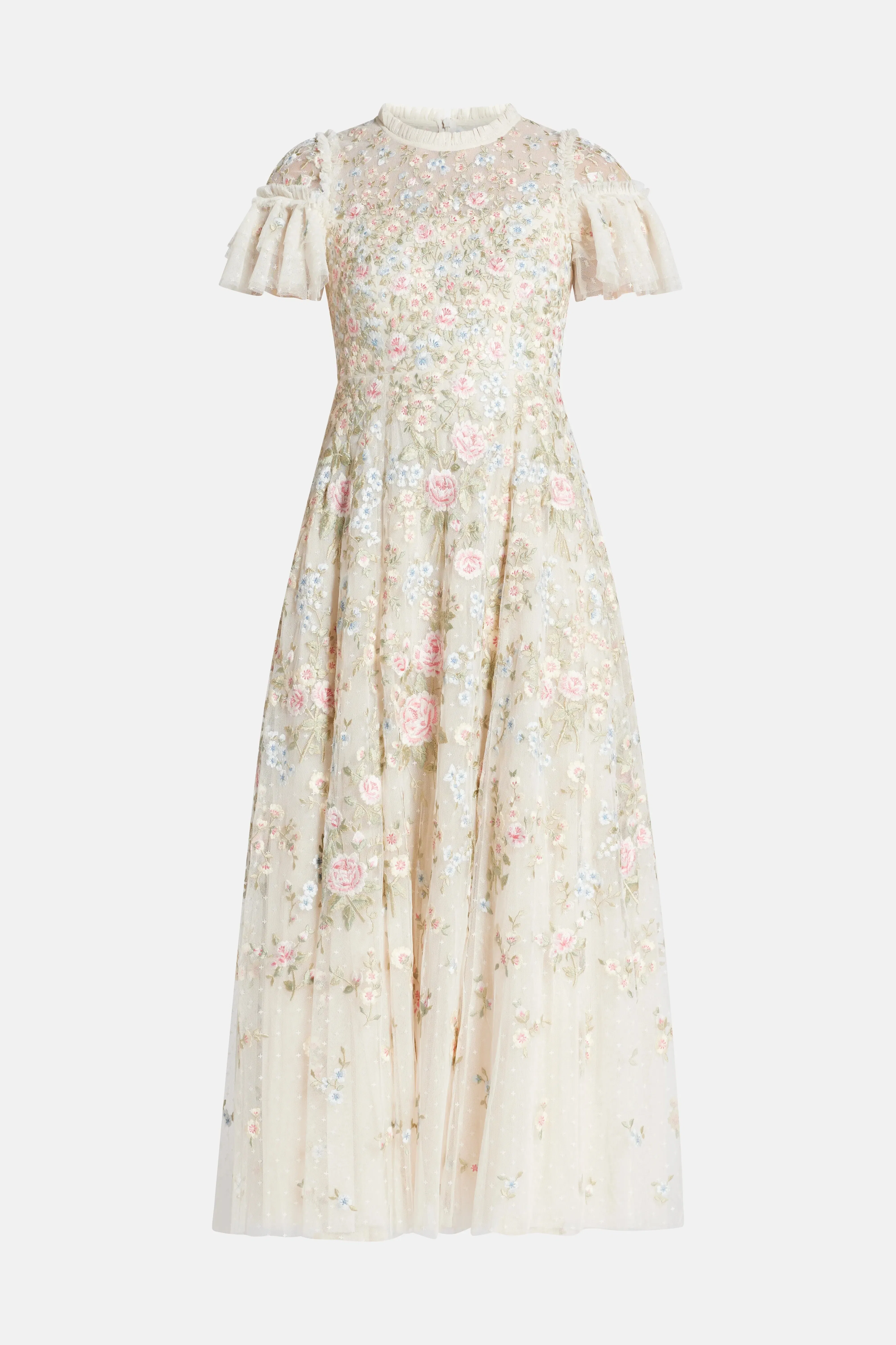 Needle & Thread Antoinettes Floral Round Neck Evening Dress in Cream