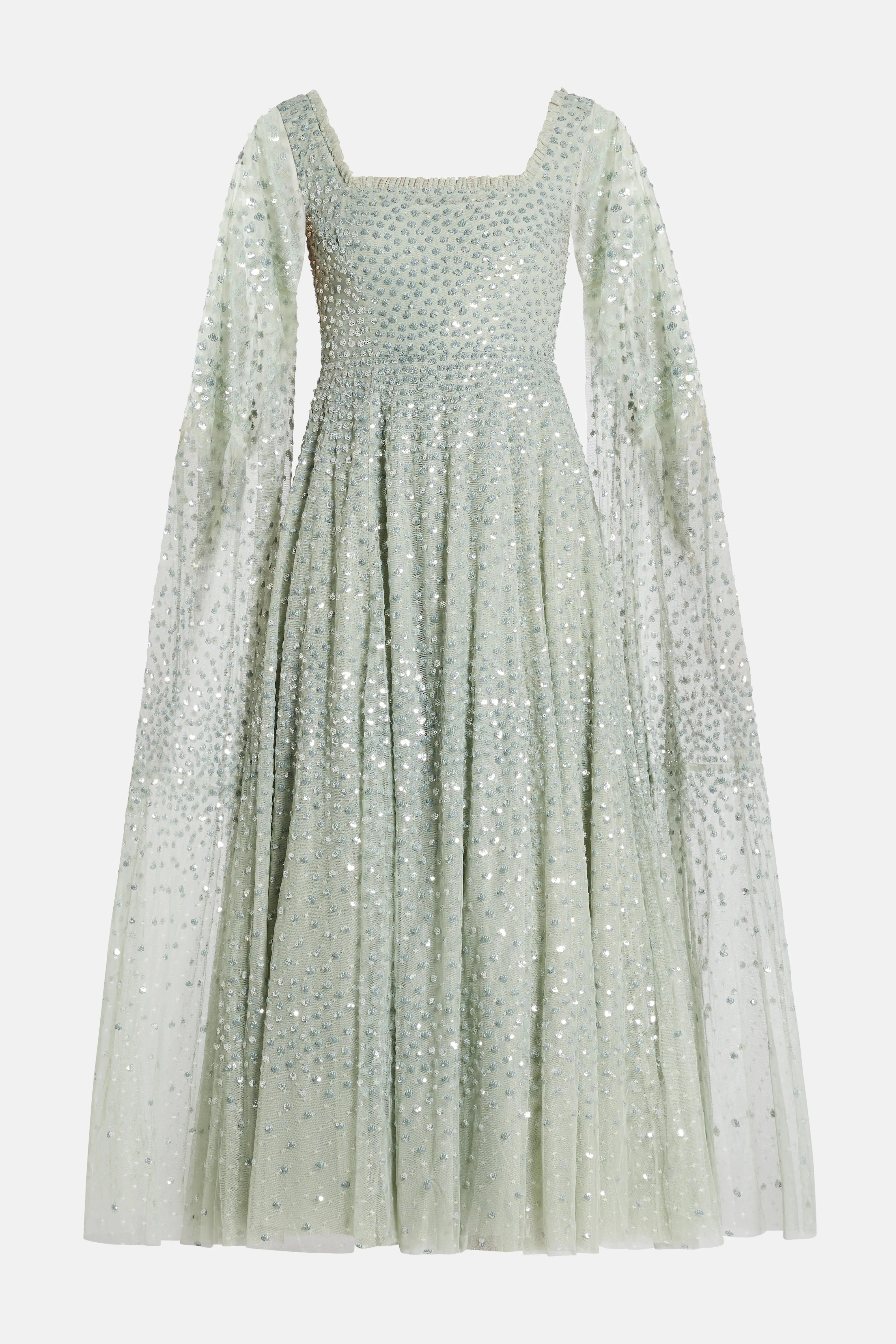 Needle & Thread Scatter Dot Cape Sleeve Evening Dress in Green