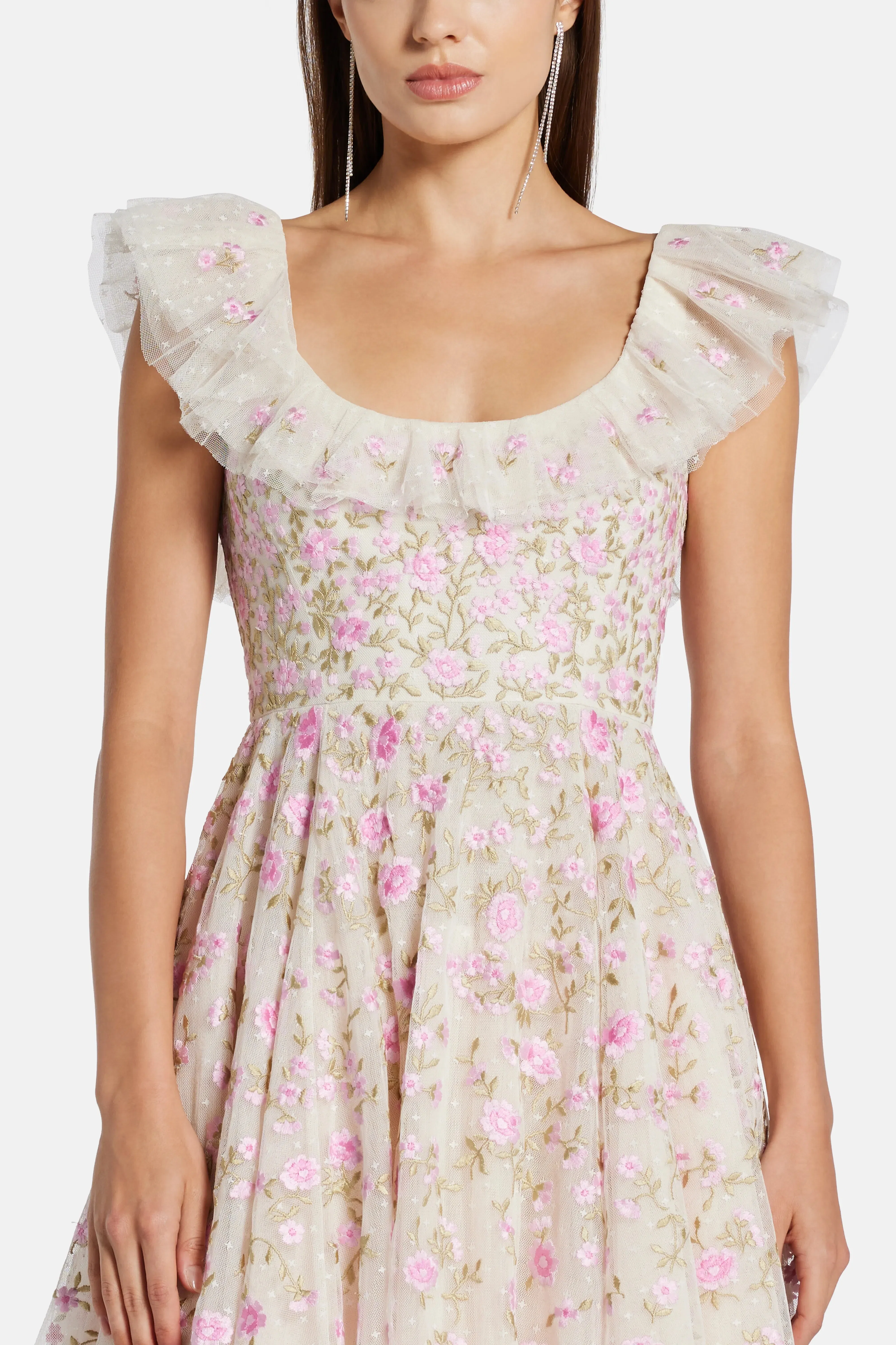 Needle & Thread Lea Ditsy Floral Mini Dress in Pink
