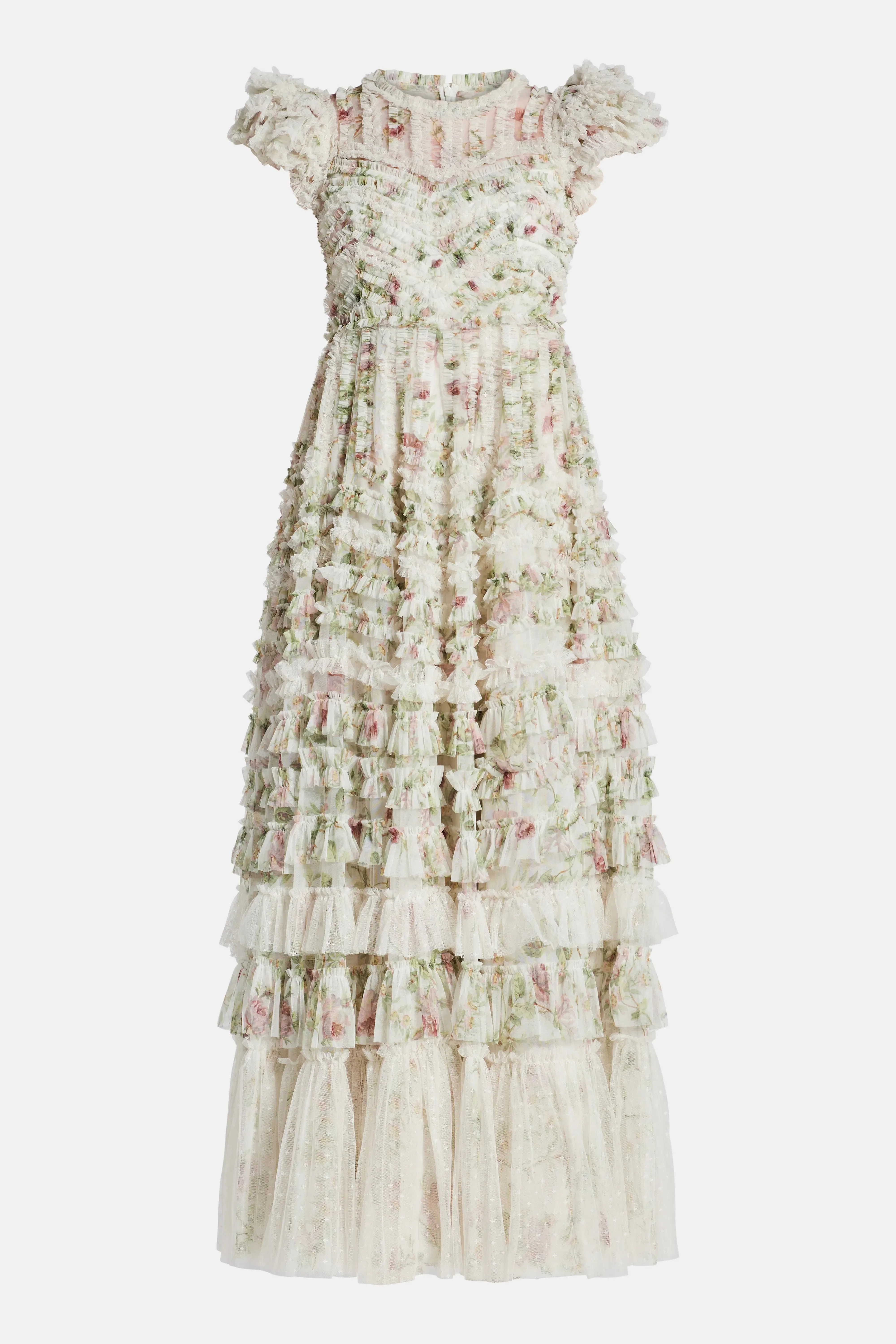 Needle & Thread Colettes La Vie En Rose Round Neck Short Sleeves Evening Dress in Cream