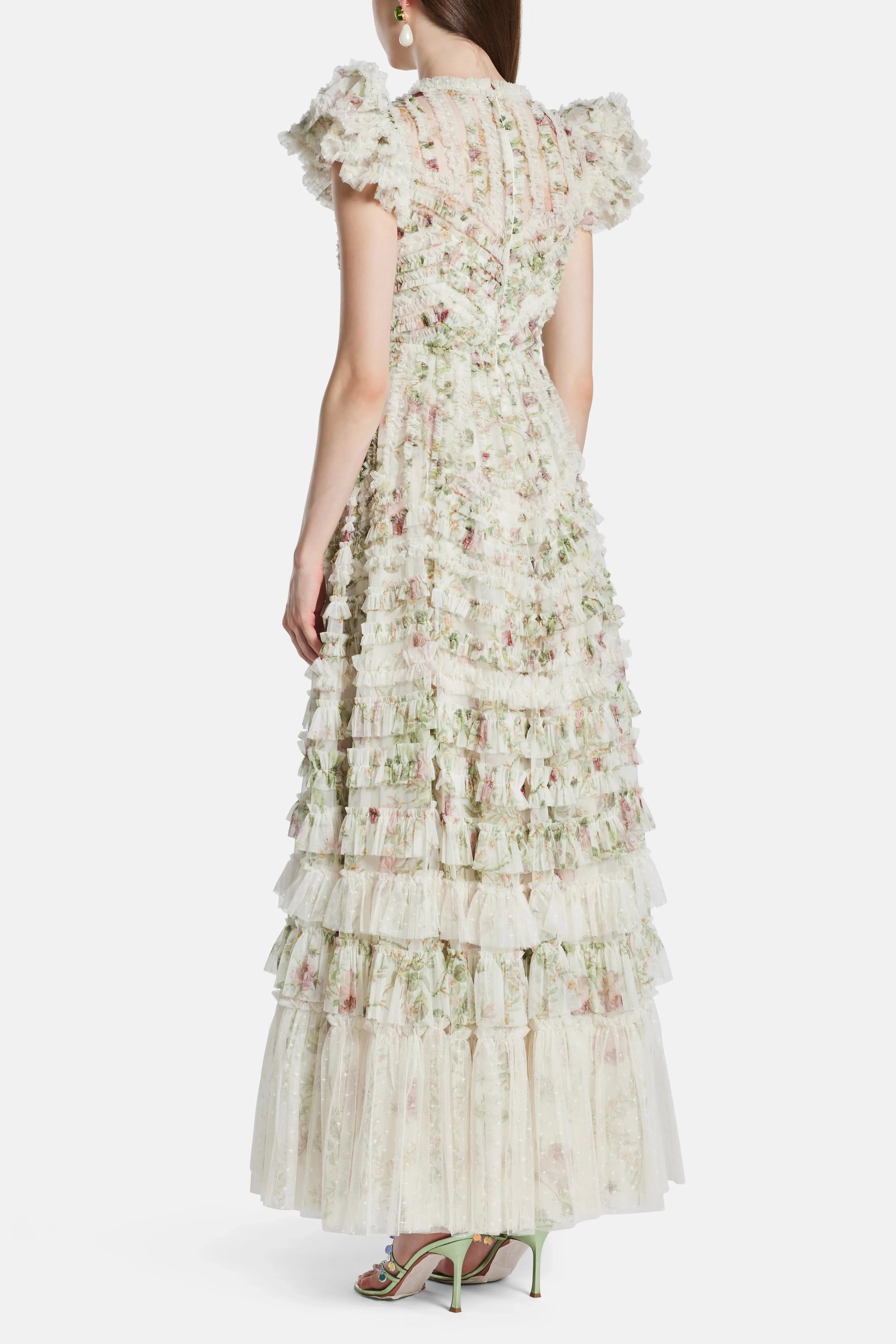 Needle & Thread Colettes La Vie En Rose Round Neck Short Sleeves Evening Dress in Cream