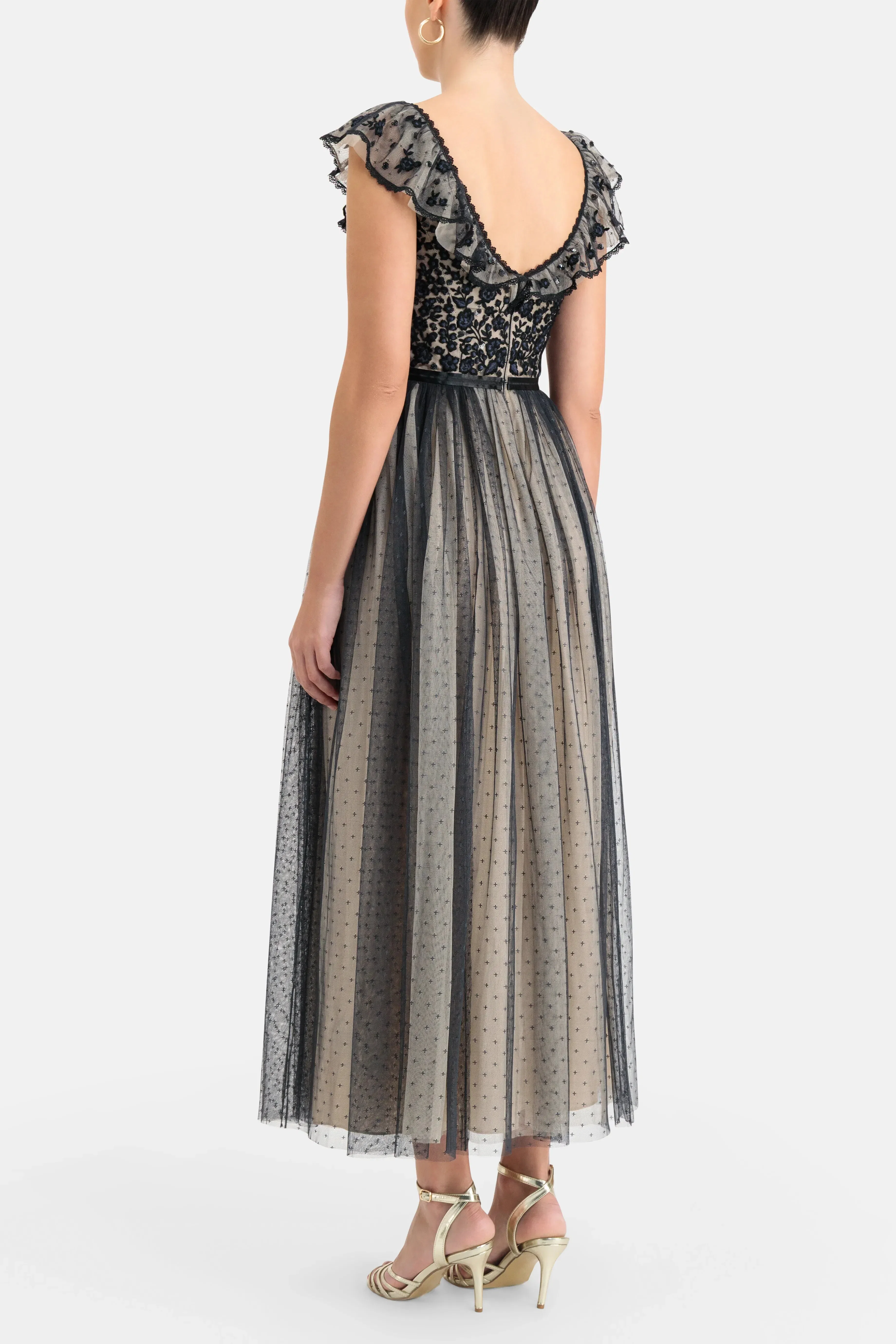 Needle & Thread Adeline Bodice V Neck Evening Dress in Black