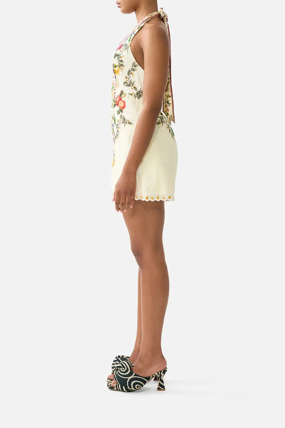 Camilla Va Va Vintage Floral Button Front Halter Neck Linen Jumpsuit in Yellow