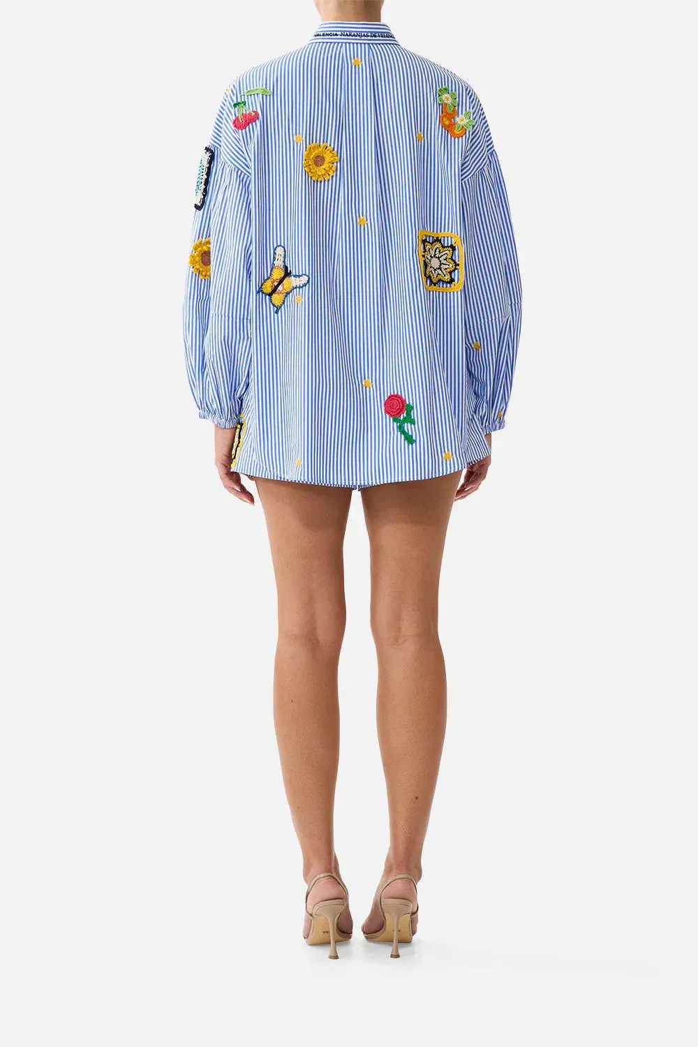 Camilla Magic of the Mercado Balloon Sleeves Cotton Shirt Blouse in Blue