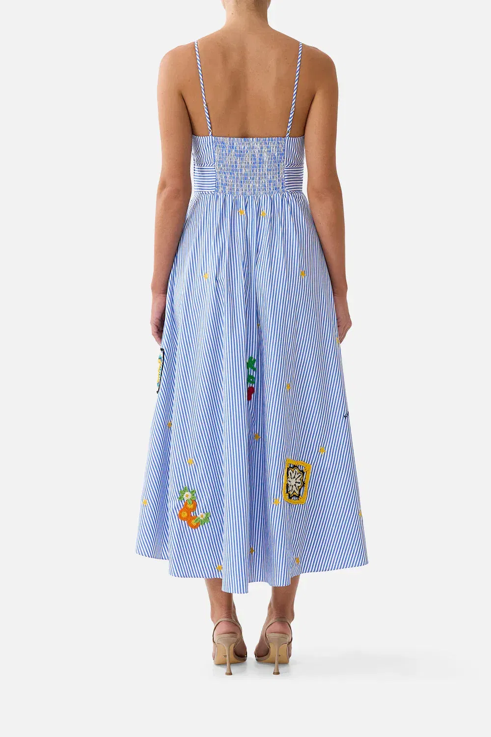 Camilla Magic of the Mercado Sleeveless Tie Detail Waistband Cotton Maxi Dress in Blue