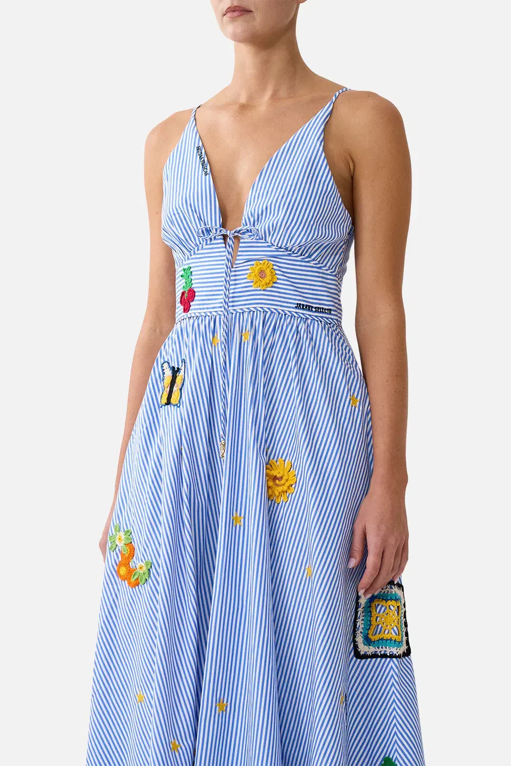 Camilla Magic of the Mercado Sleeveless Tie Detail Waistband Cotton Maxi Dress in Blue