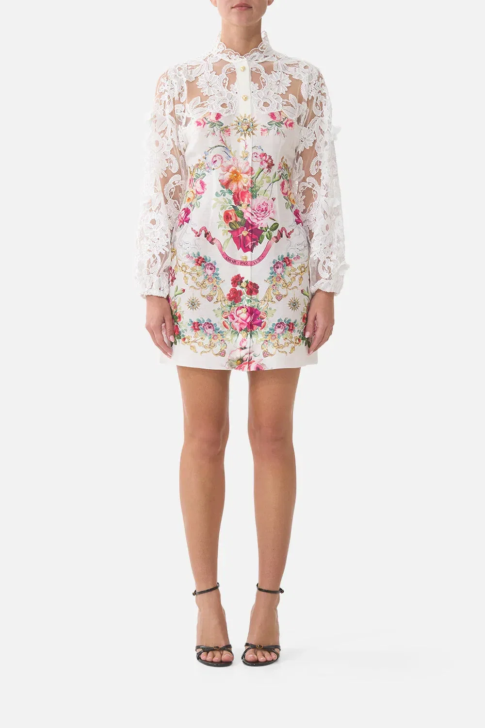 Camilla Torero Libertine Floral Lace Linen Mini Dress in White