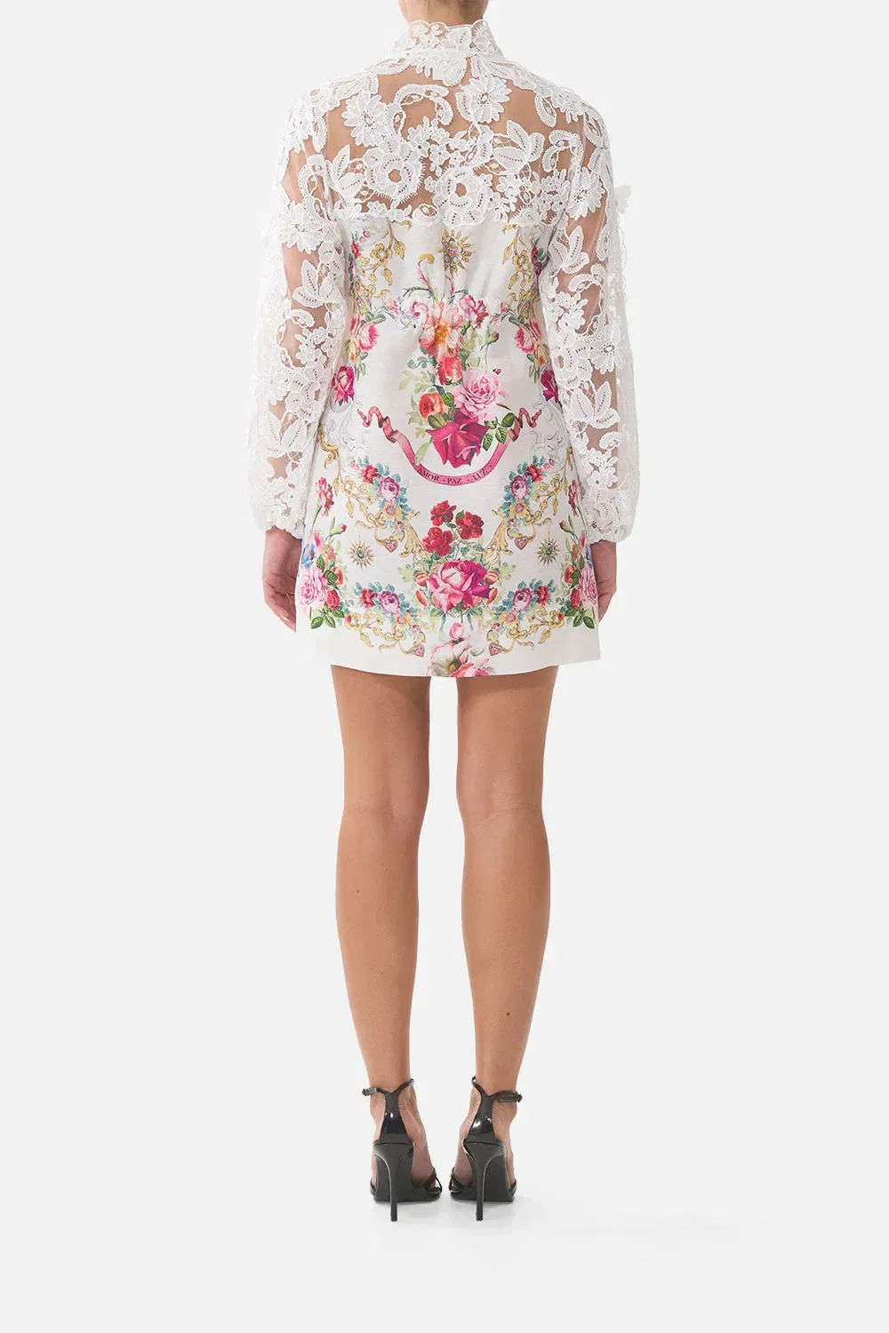 Camilla Torero Libertine Floral Lace Linen Mini Dress in White