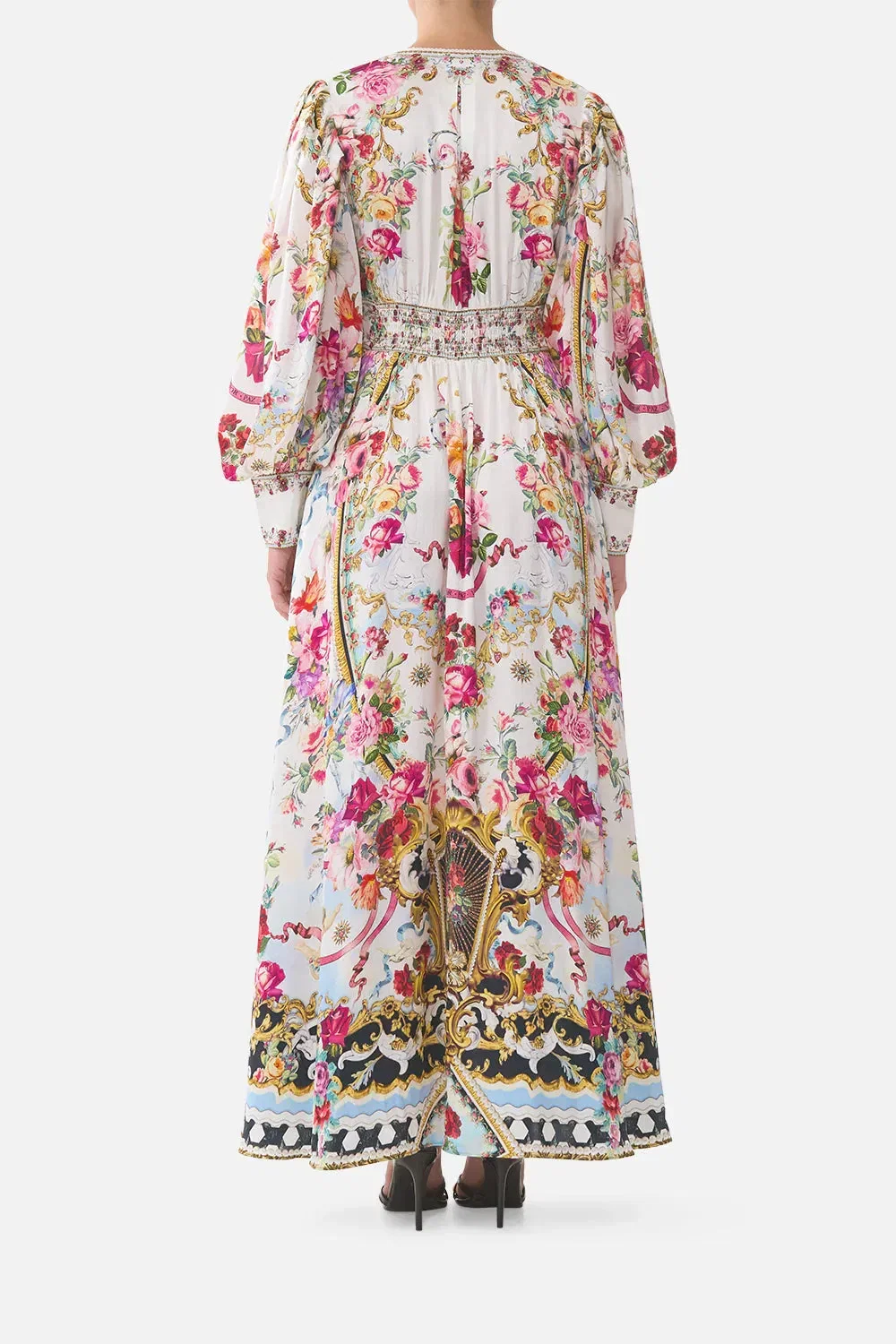 Camilla Torero Libertine Floral Shaped Waistband Silk Maxi Dress in White
