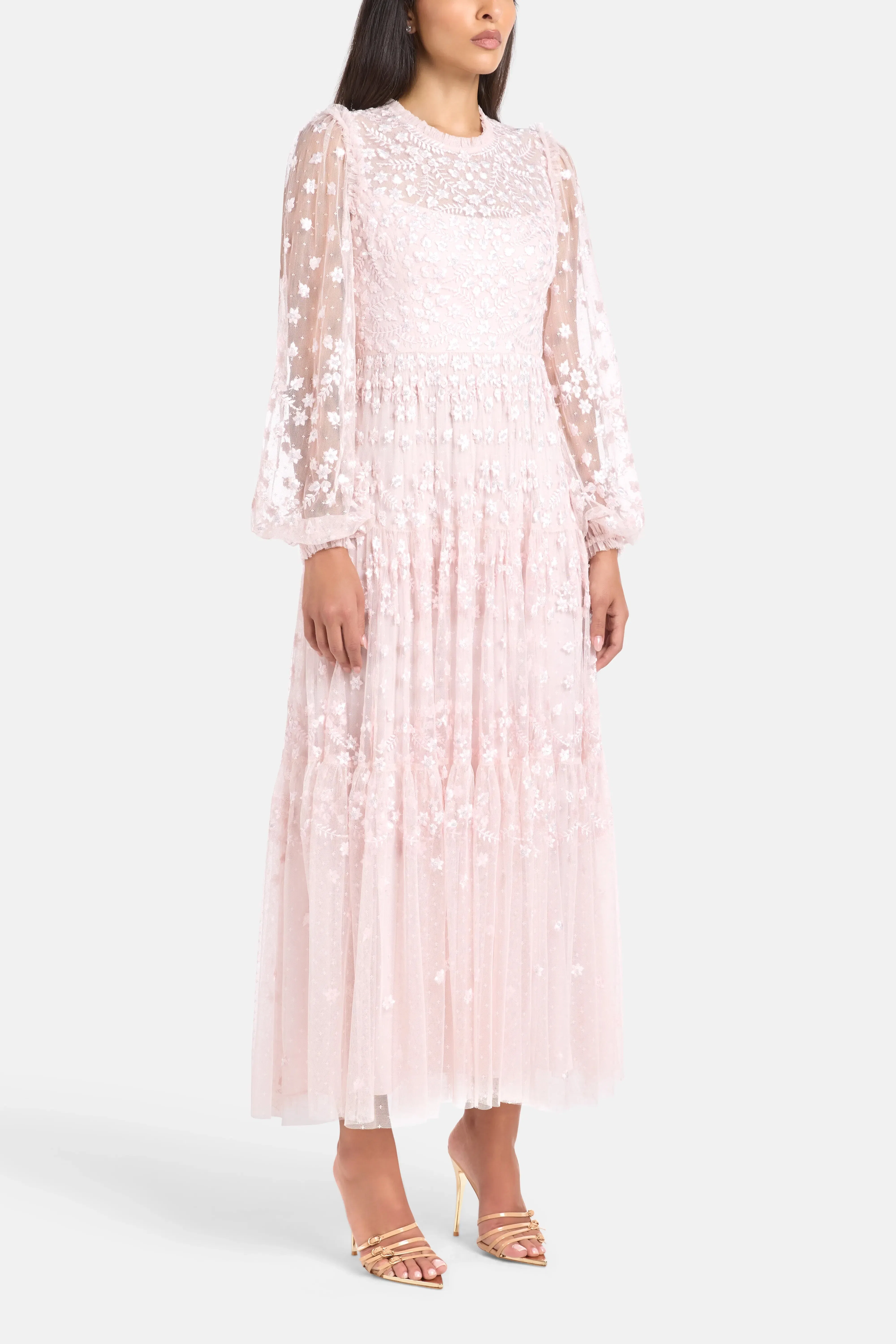 Needle & Thread Clover Floral Sequins Evening Dress in Pink