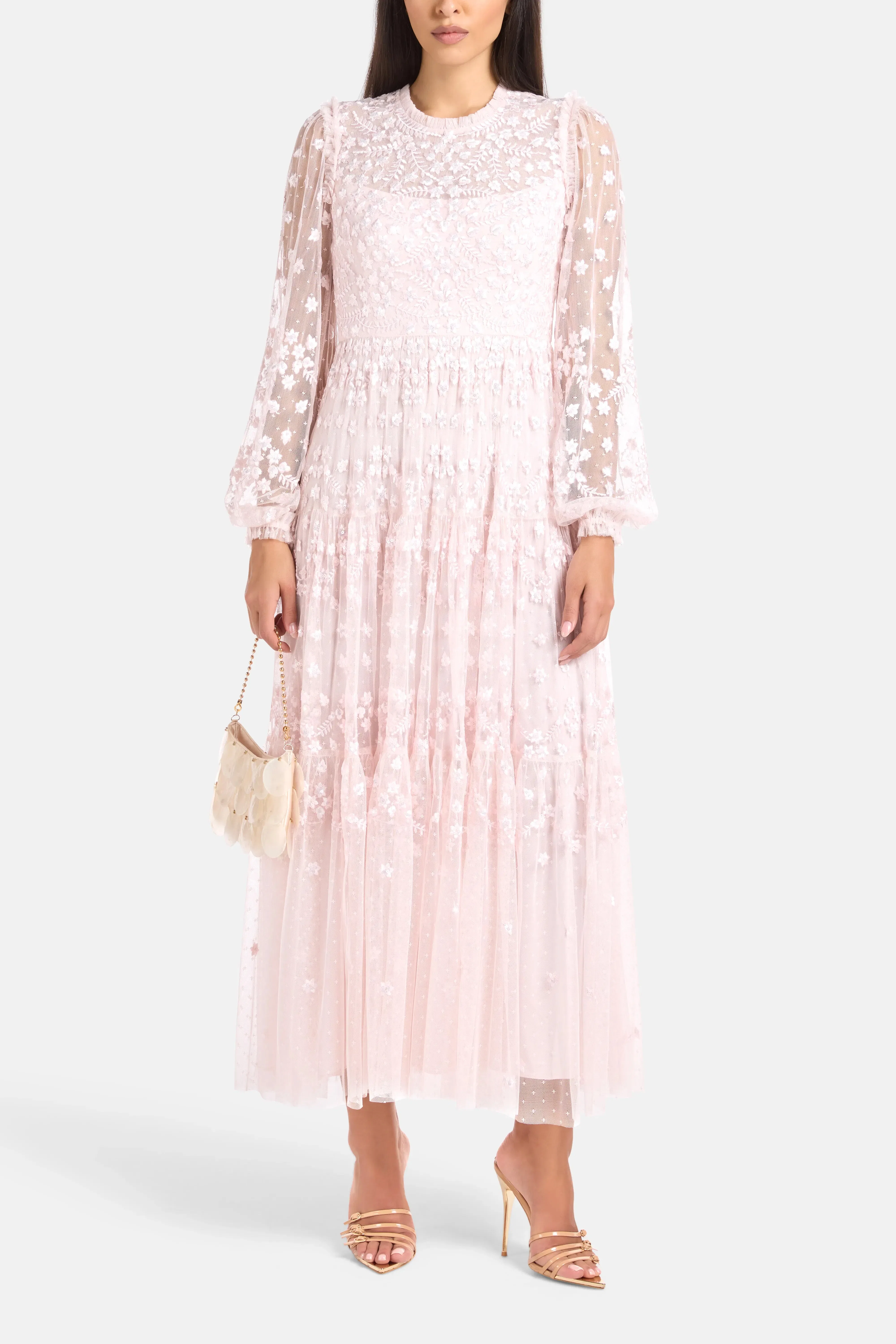 Needle & Thread Clover Floral Sequins Evening Dress in Pink