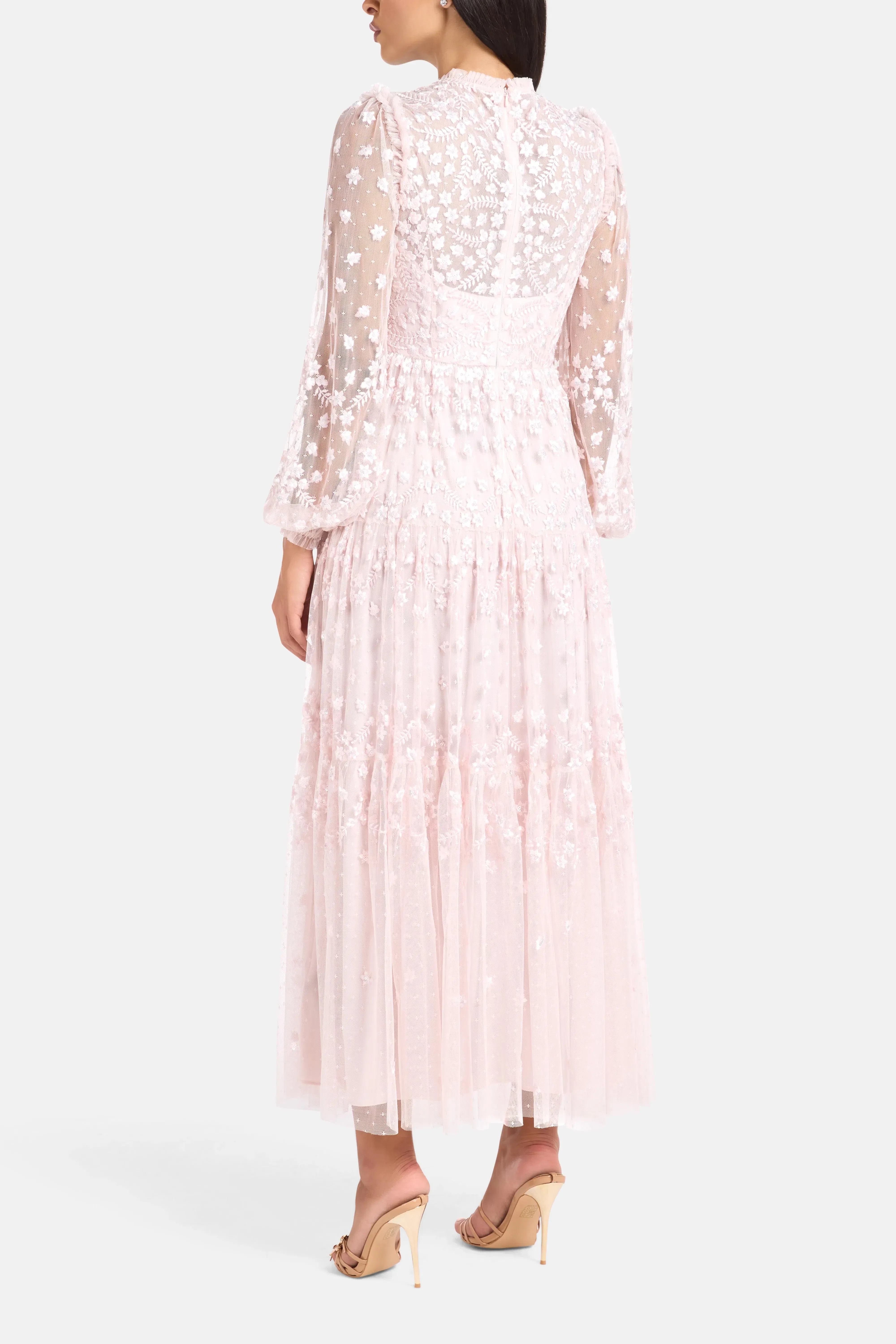 Needle & Thread Clover Floral Sequins Evening Dress in Pink