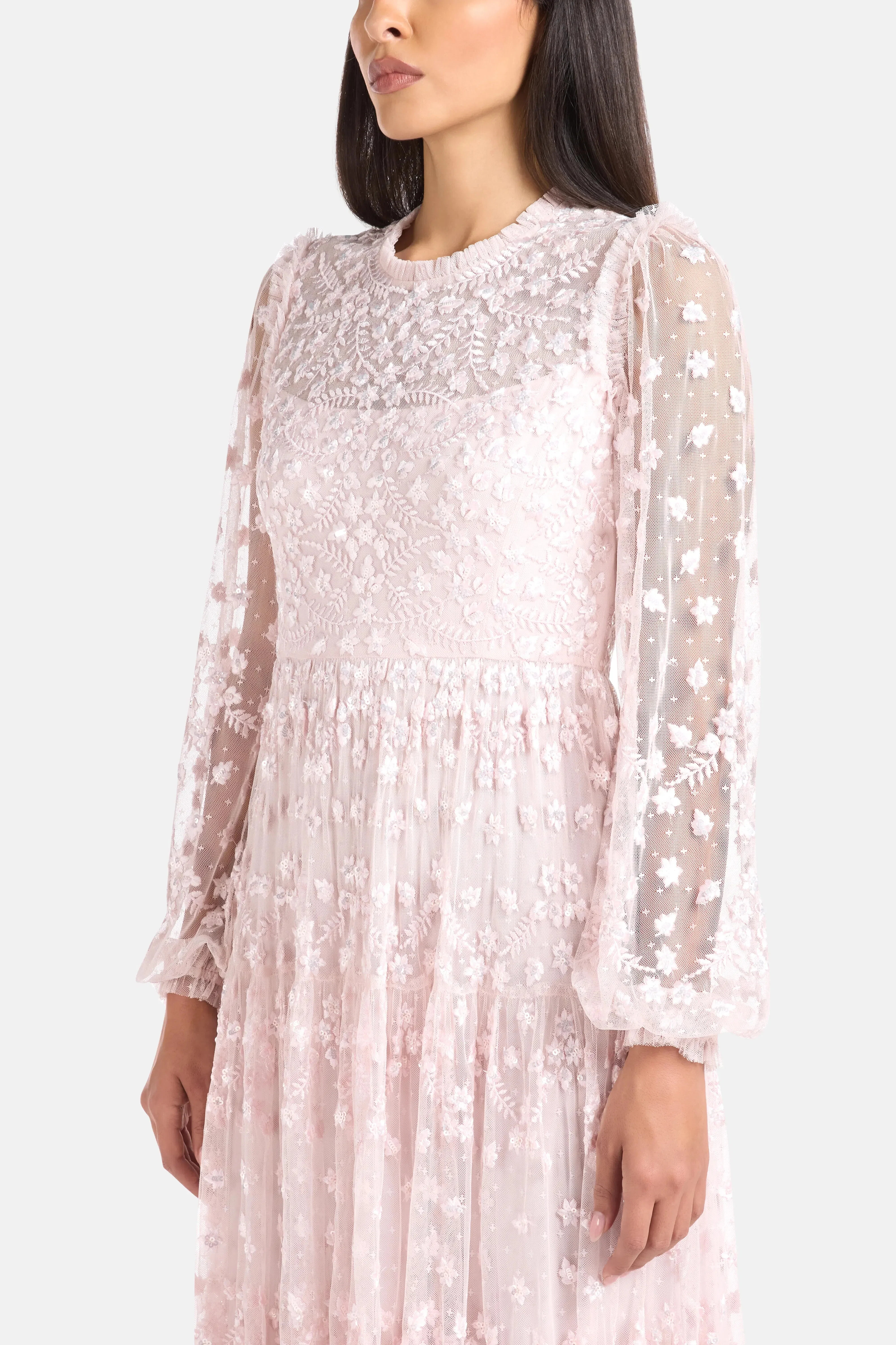 Needle & Thread Clover Floral Sequins Evening Dress in Pink