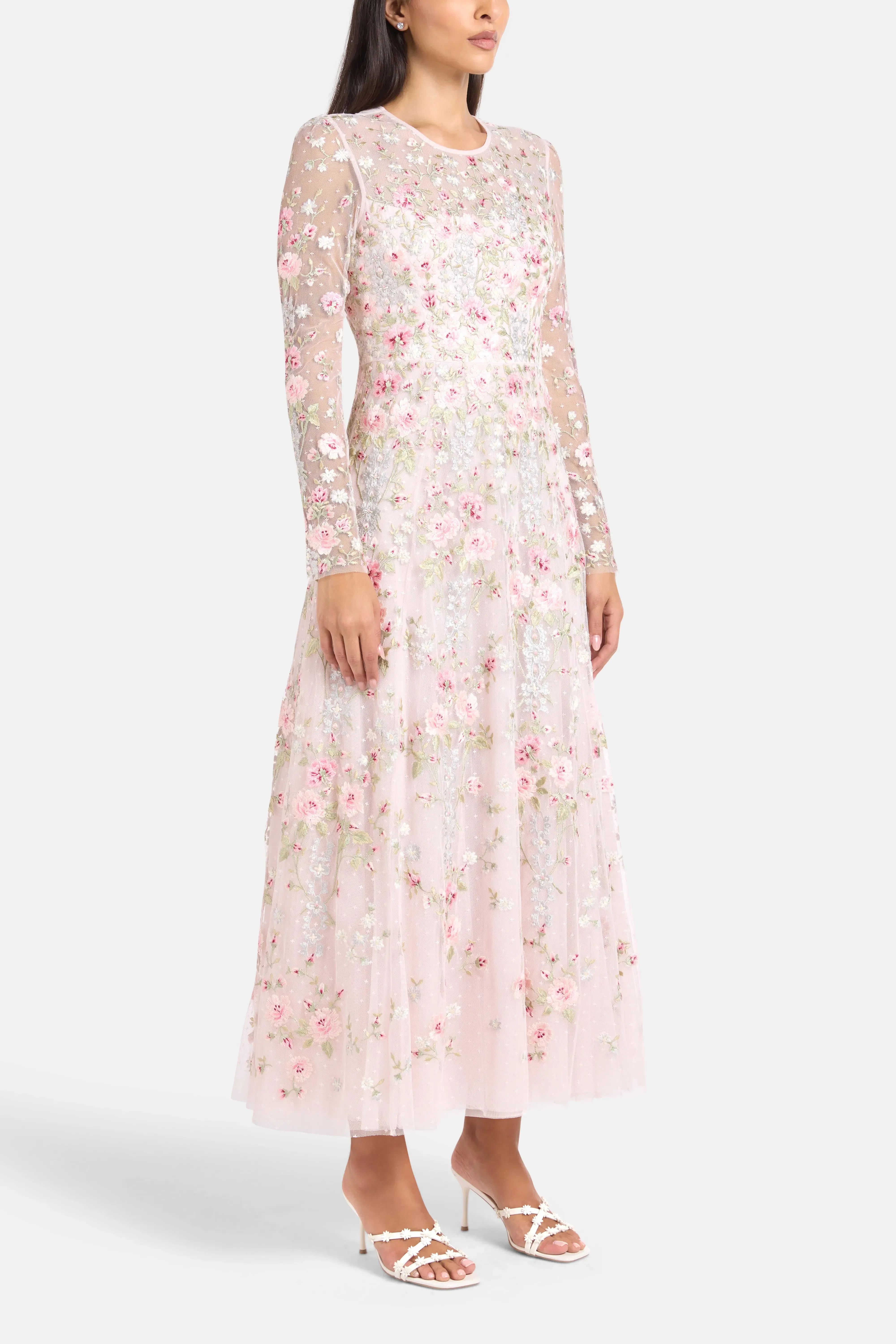 Needle & Thread Garden Rose Floral Evening Dress in Pink