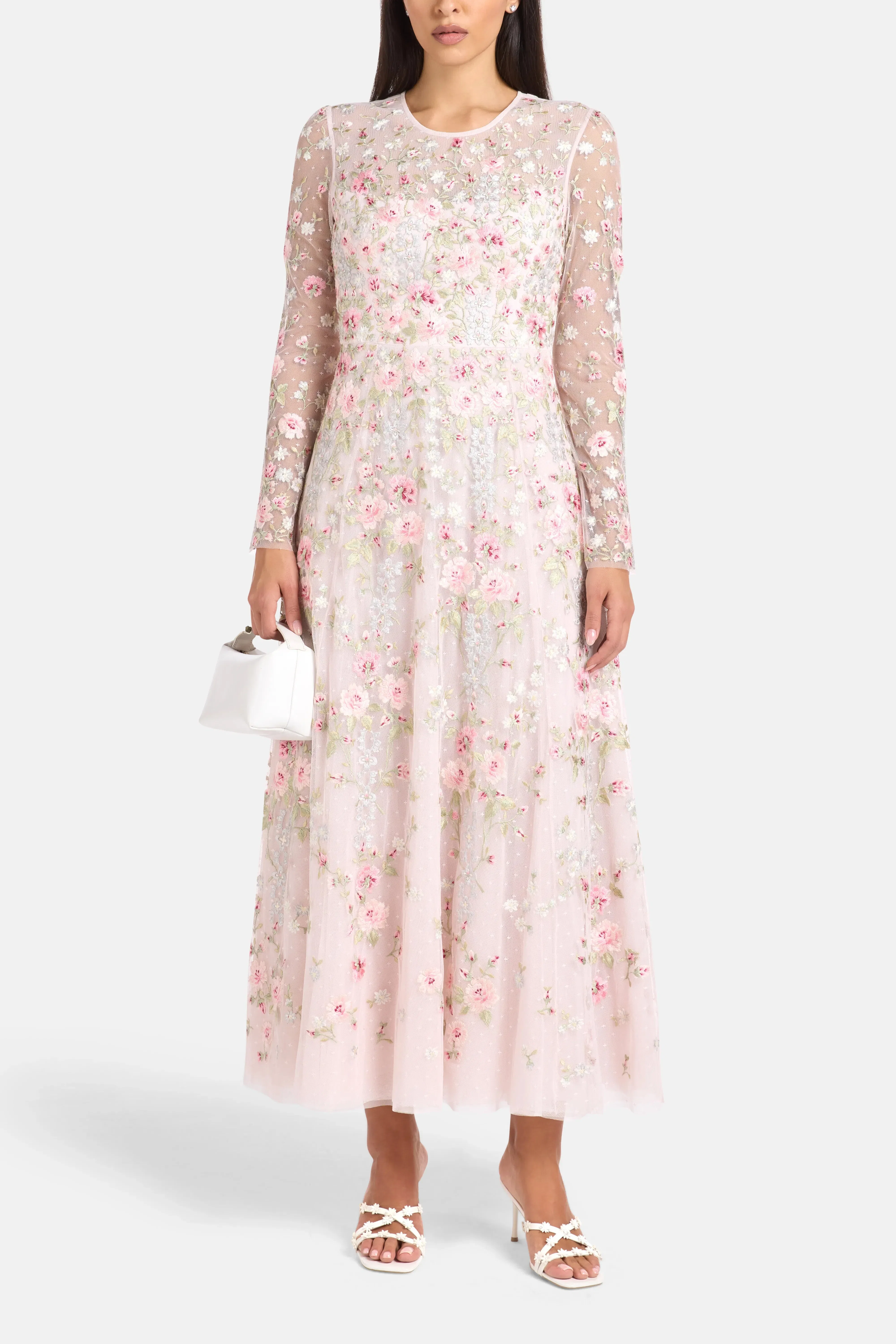 Needle & Thread Garden Rose Floral Evening Dress in Pink